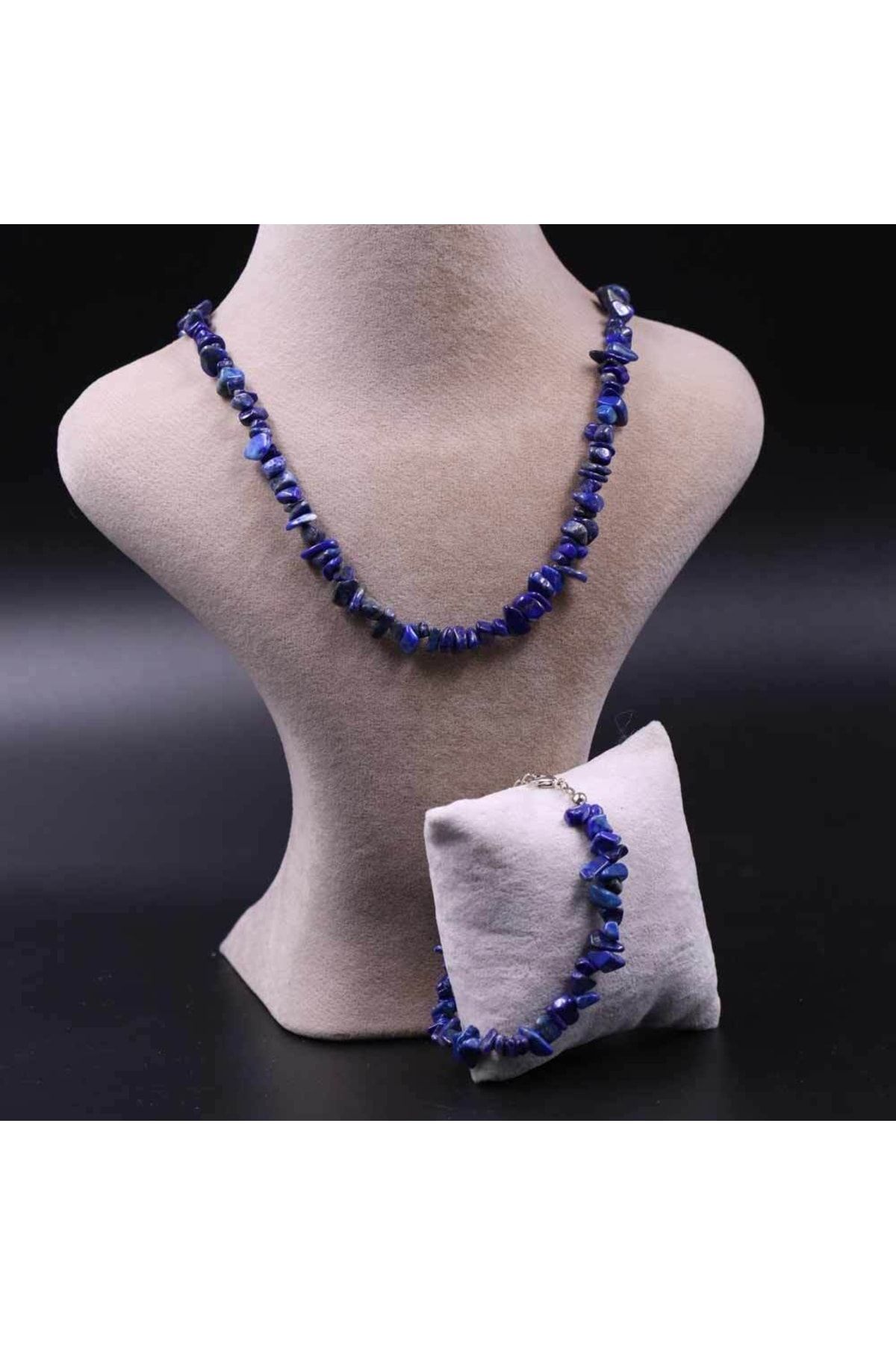 MYTAKIAĞACIMFH Lapis Lazuli Taşı Şekilsiz Kırık Taş Kolye Bileklik Seti (zincir Uzatmalı)