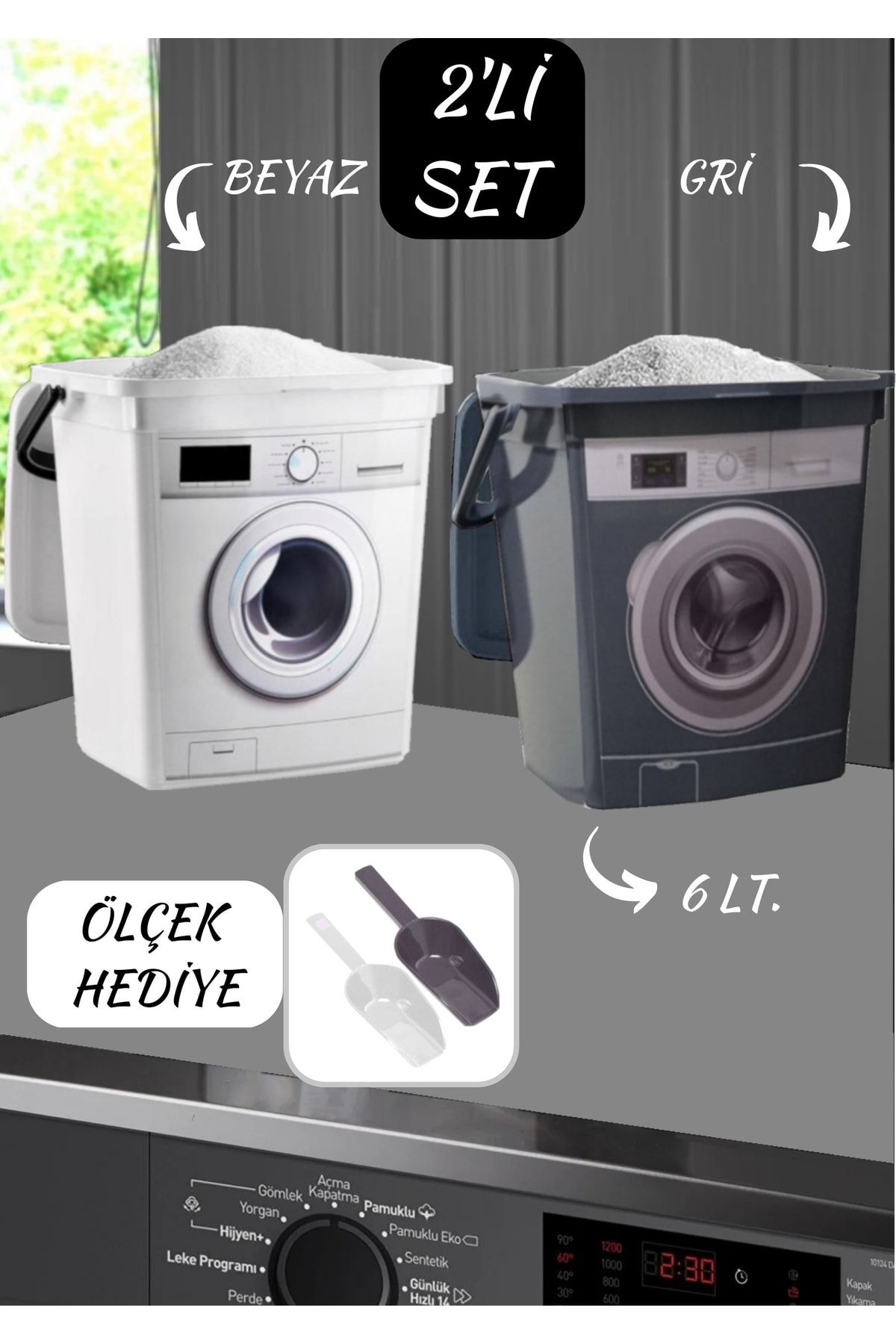 Alamut Home Çamaşır Makinesi Görünümlü Kapaklı Deterjanlık Taşınabilir Deterjan Saklama Kutusu 6 lt