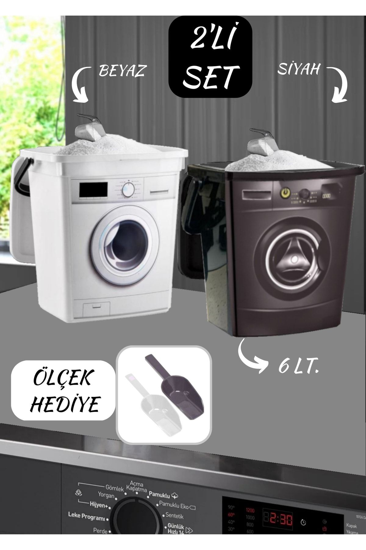 Alamut Home Çamaşır Makinesi Görünümlü Kapaklı Deterjanlık Taşınabilir Deterjan Saklama Kutusu 6 Lt