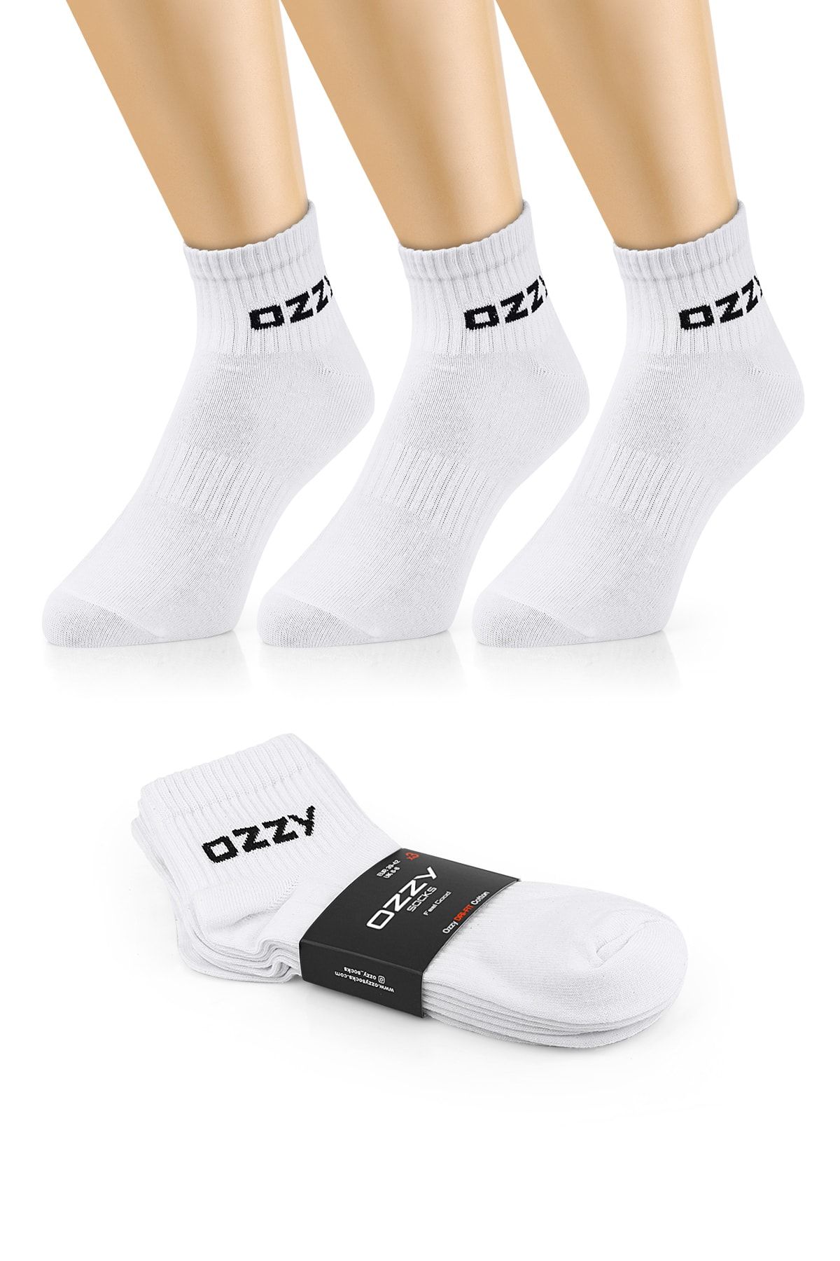 Ozzy Socks 3 Çift Kısa Konçlu Tenis Spor Çorabı Beyaz Paket