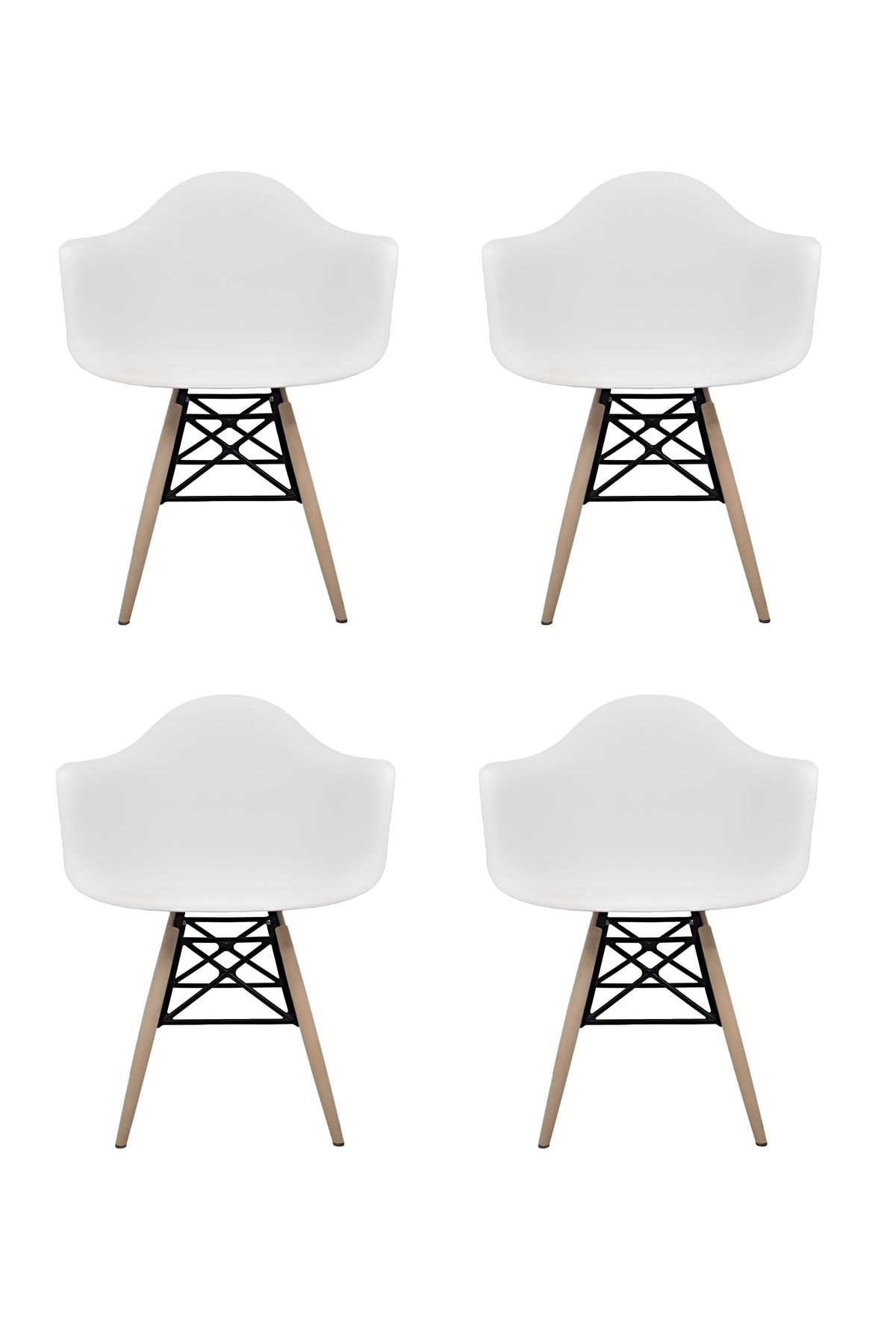 Dorcia Home Kolçaklı Eames Plastik Kafesli Sandalye - 4 Adet - Cafe Balkon Mutfak Sandalyesi