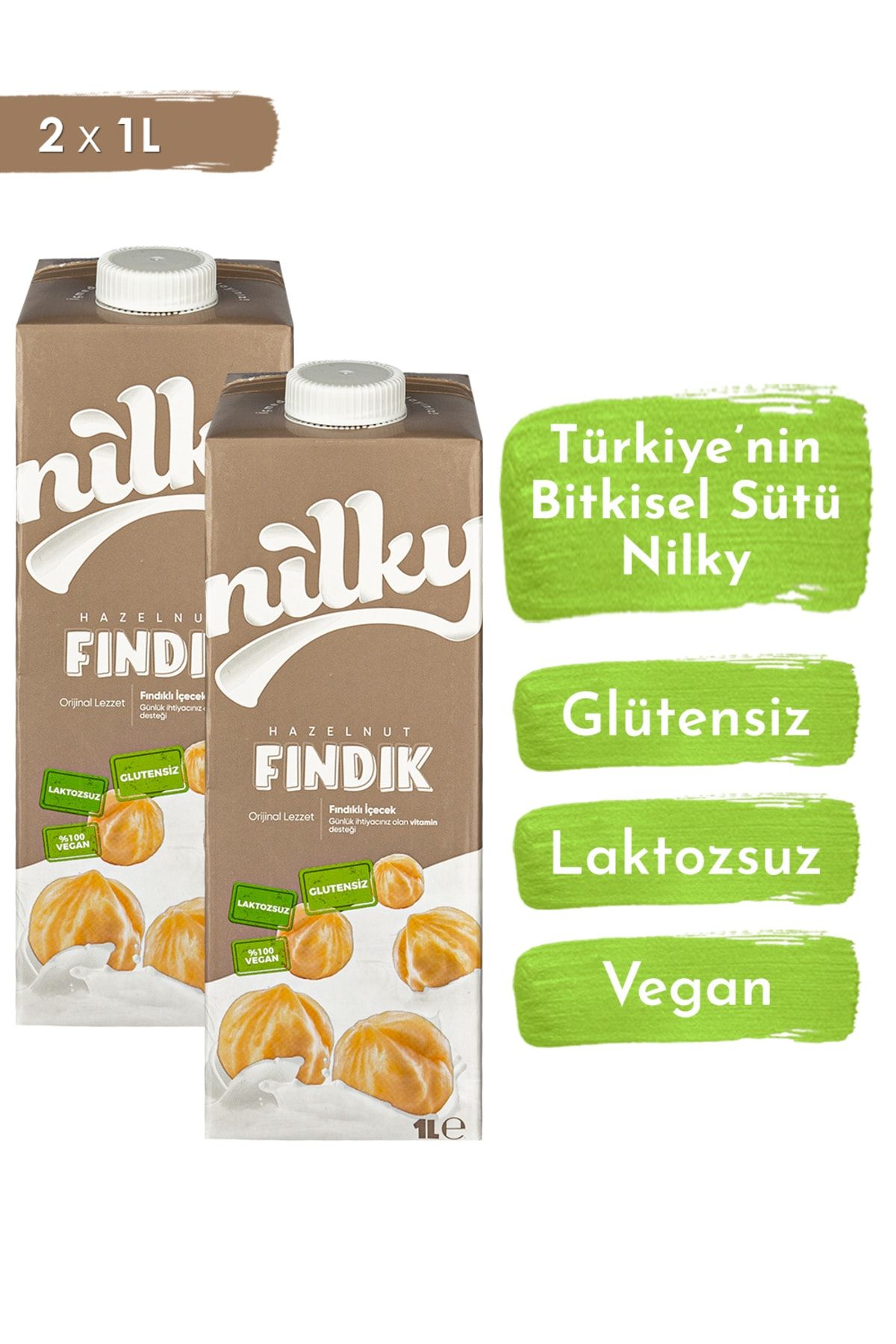 NİLKY Fındık Sütü Glütensiz Bitkisel Bazlı Laktosuz Vegan 2x1 Lt