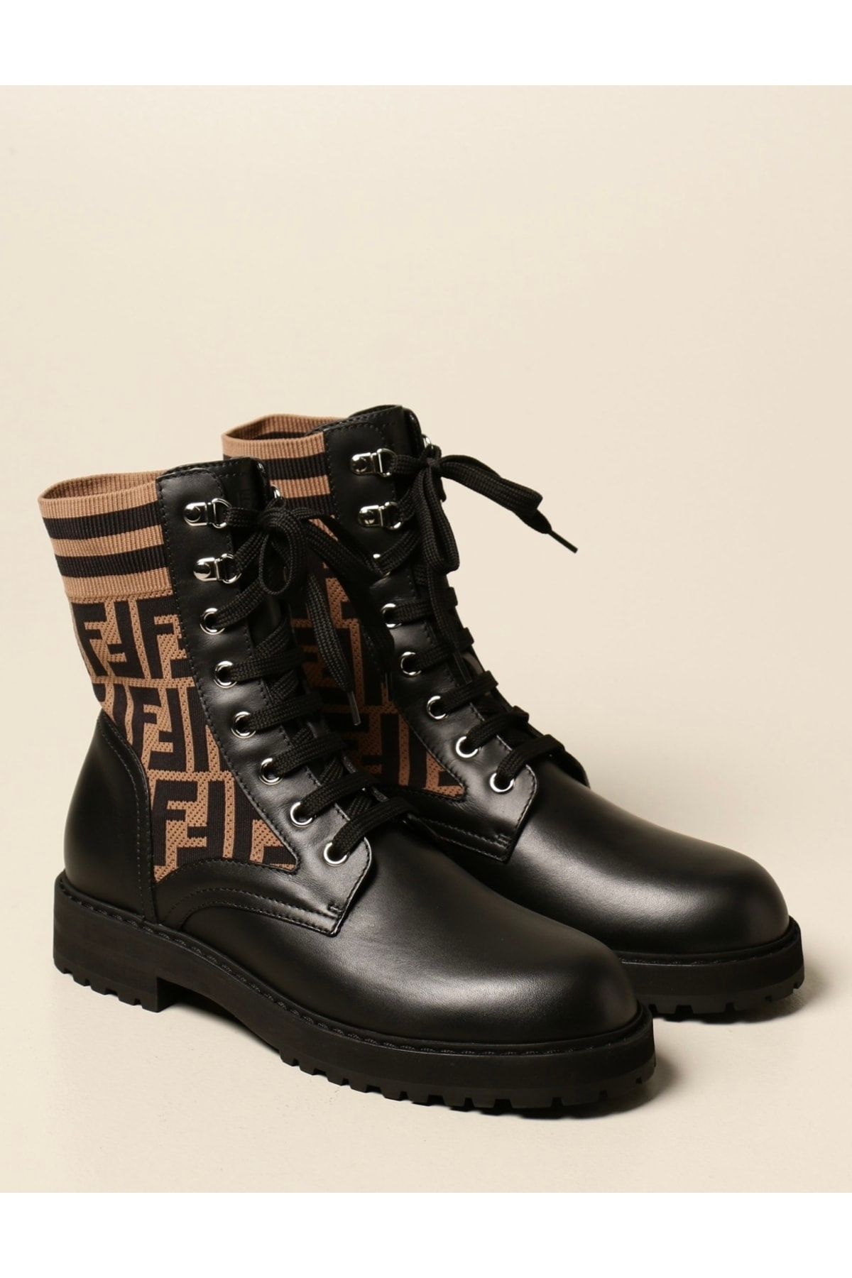 Fendi Ankle Boot In Leather And Mesh With Ff Logo