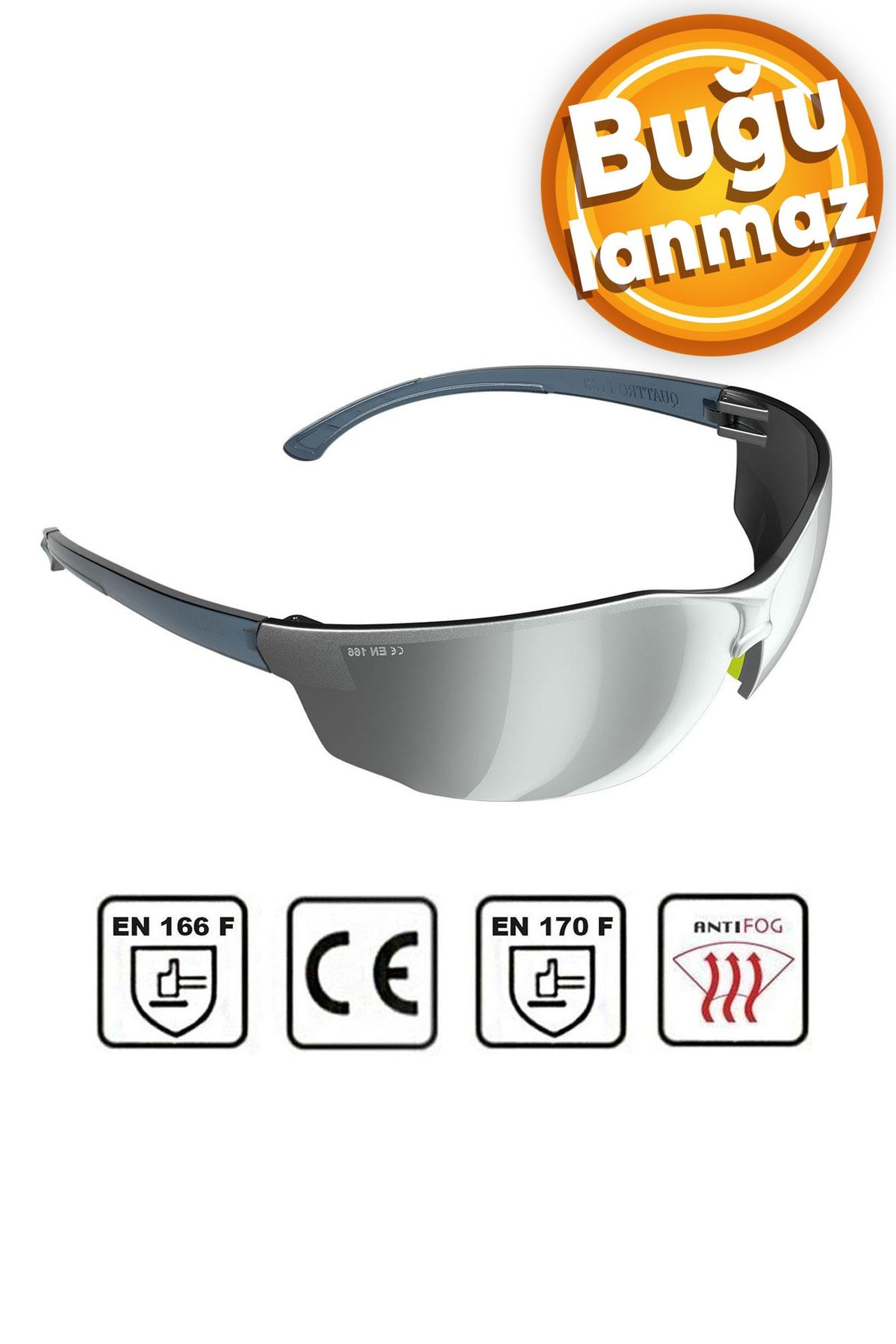 Badem10 Iş Güvenlik Güvenliği Gözlüğü Uv Koruyucu Silikonlu Antifog Buğulanmaz Gözlük S1100 Gümüş Ürünleri