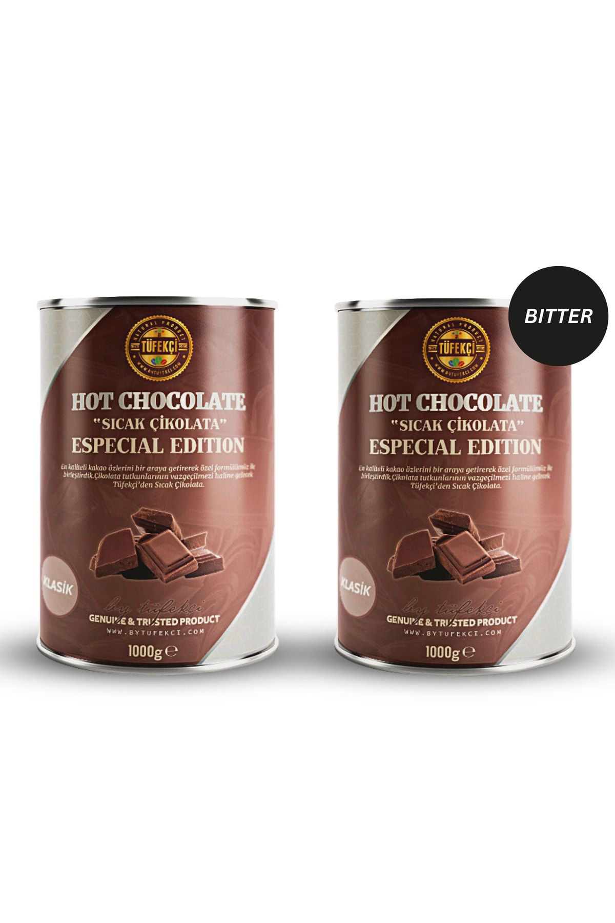 By Tüfekçi Bitter Sıcak Çikolata Ve Klasik Sıcak Çikolata Avantajlı Paket (2 X 1000 GR)