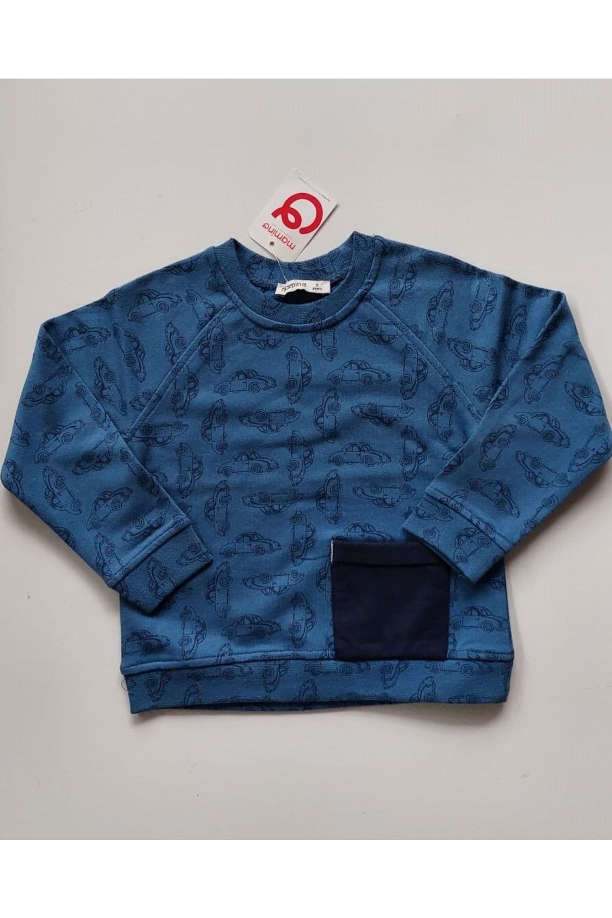 Mamino Erkek Çocuk %100 Pamuk&cotton Mavi Renk Araba Figürlü Yan Cepli Sweatshirt