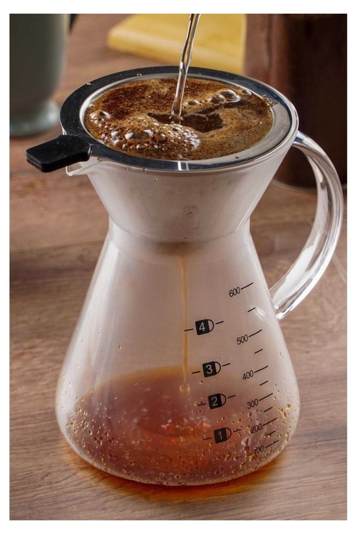 morponi Borosilikat Cam Kahve Demlik Metal Süzgeçli - 600 Ml Filtre Kahve Demliği
