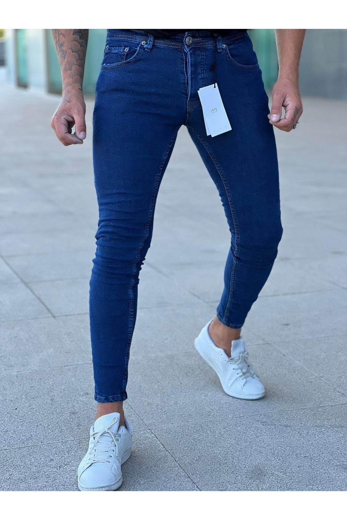 LASESS Erkek Jeans Skinny Fit Likralı Açık Brich Yıkama Kot Pantolon