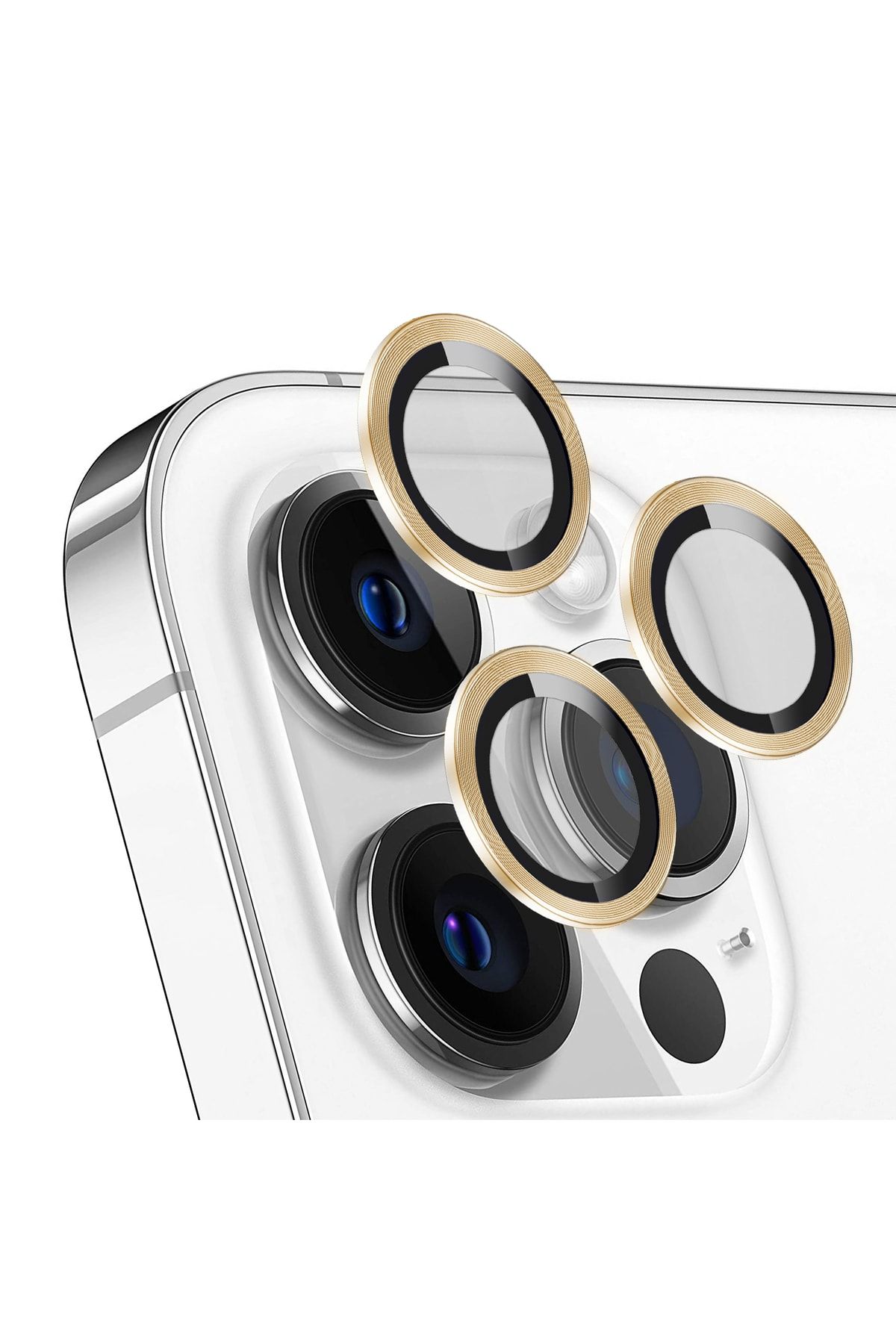 Bufalo Iphone 11 Pro Uyumlu Kamera Lens Koruyucu Cam Metal Kenarlı 3lü Set Gold-altın
