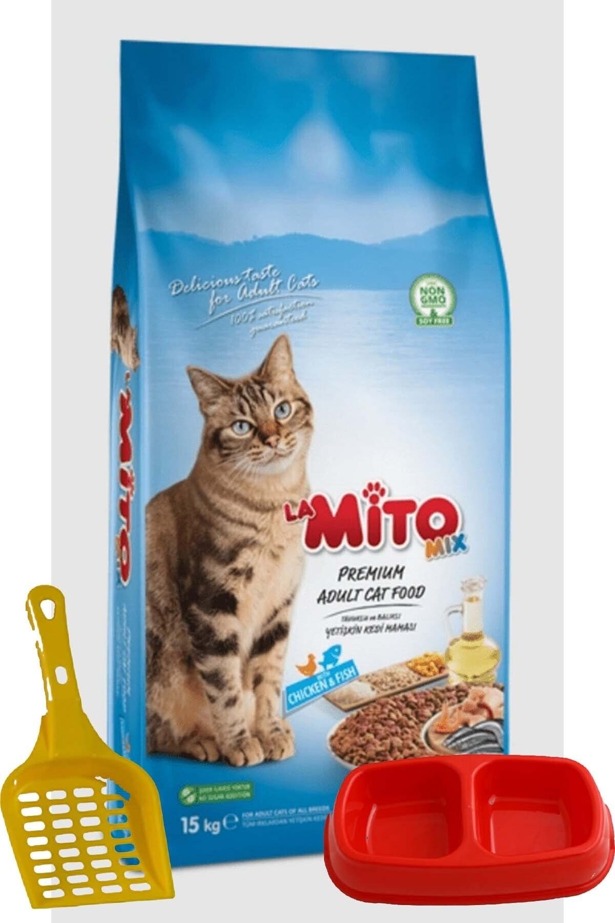 Mito Mix Adult Cat Tavuklu Ve Balıklı Renkli Taneli Kedi Maması 1kg + Kürek + Mamalık