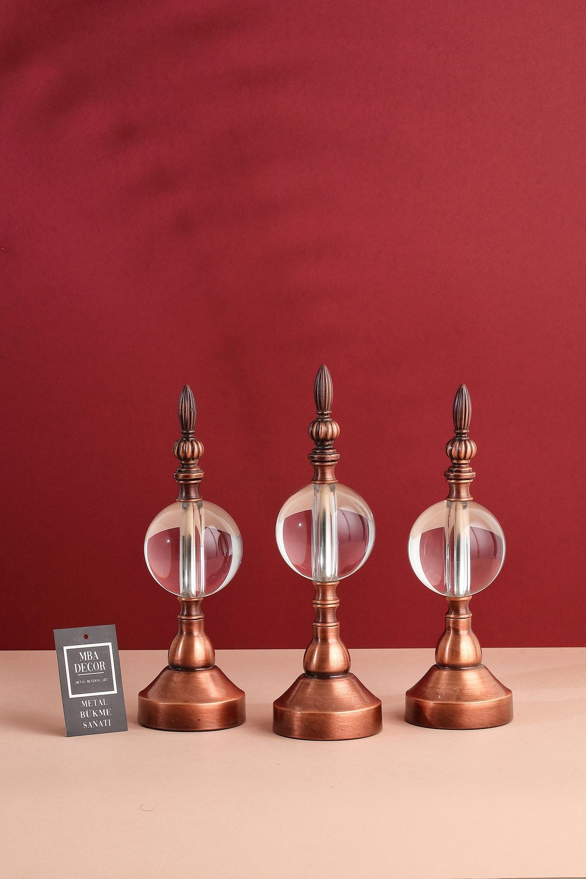 mba decor metal bending art 3'lü Kristal Içi Dolu Cam Küre Paslanmaz Bronz Eskitmekaplama Ev Dekorasyon