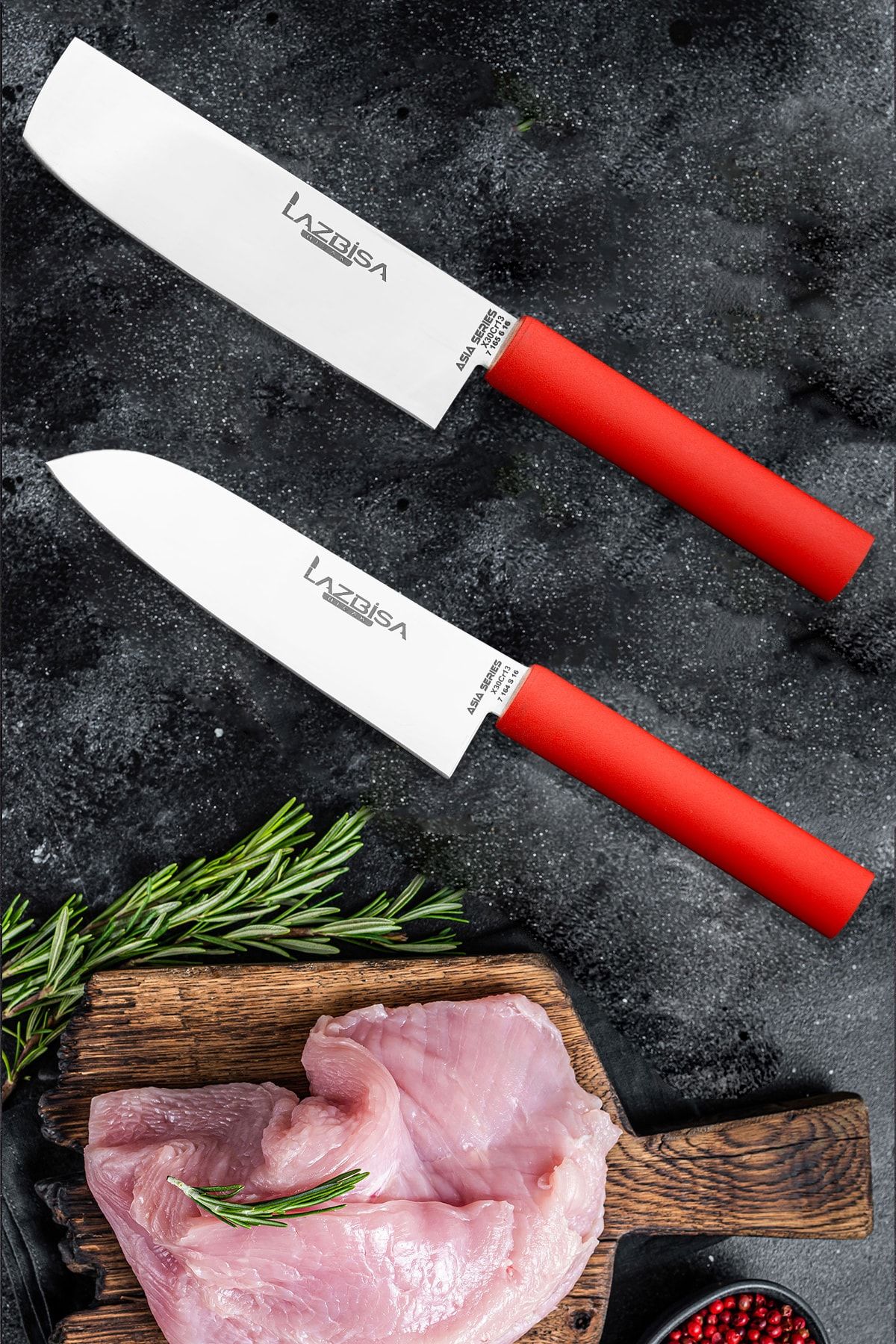 LAZBİSA Asia 2 Parça Mutfak Bıçak Seti Et Ekmek Sebze Meyve Soğan Salata Şef Bıçak Seti