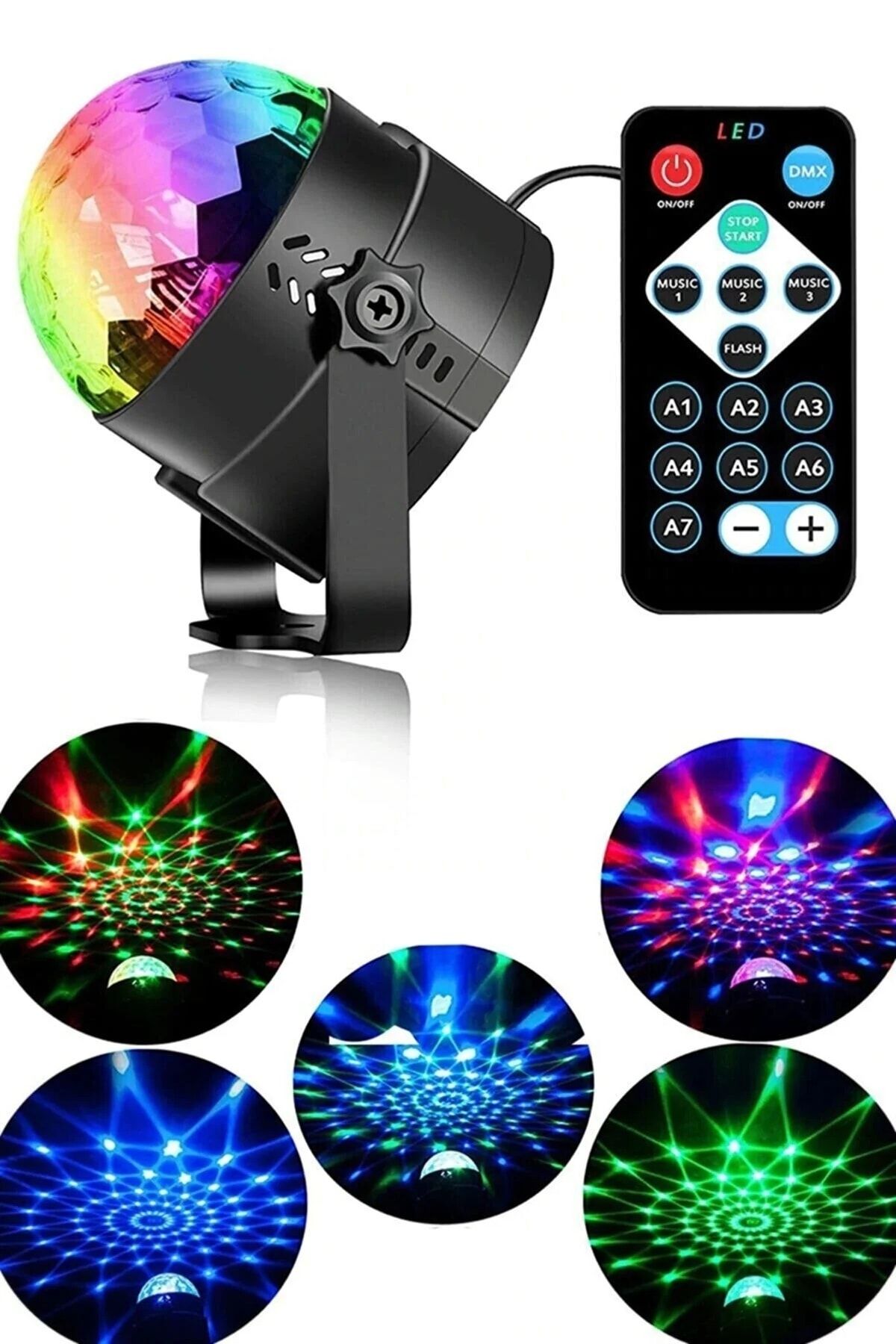 TechnoStation Disko Topu Kumandalı Sese Duyarlı Bluetooth'lu Led Küre-lazer Işıklı Çok Renkli Parti Işığı