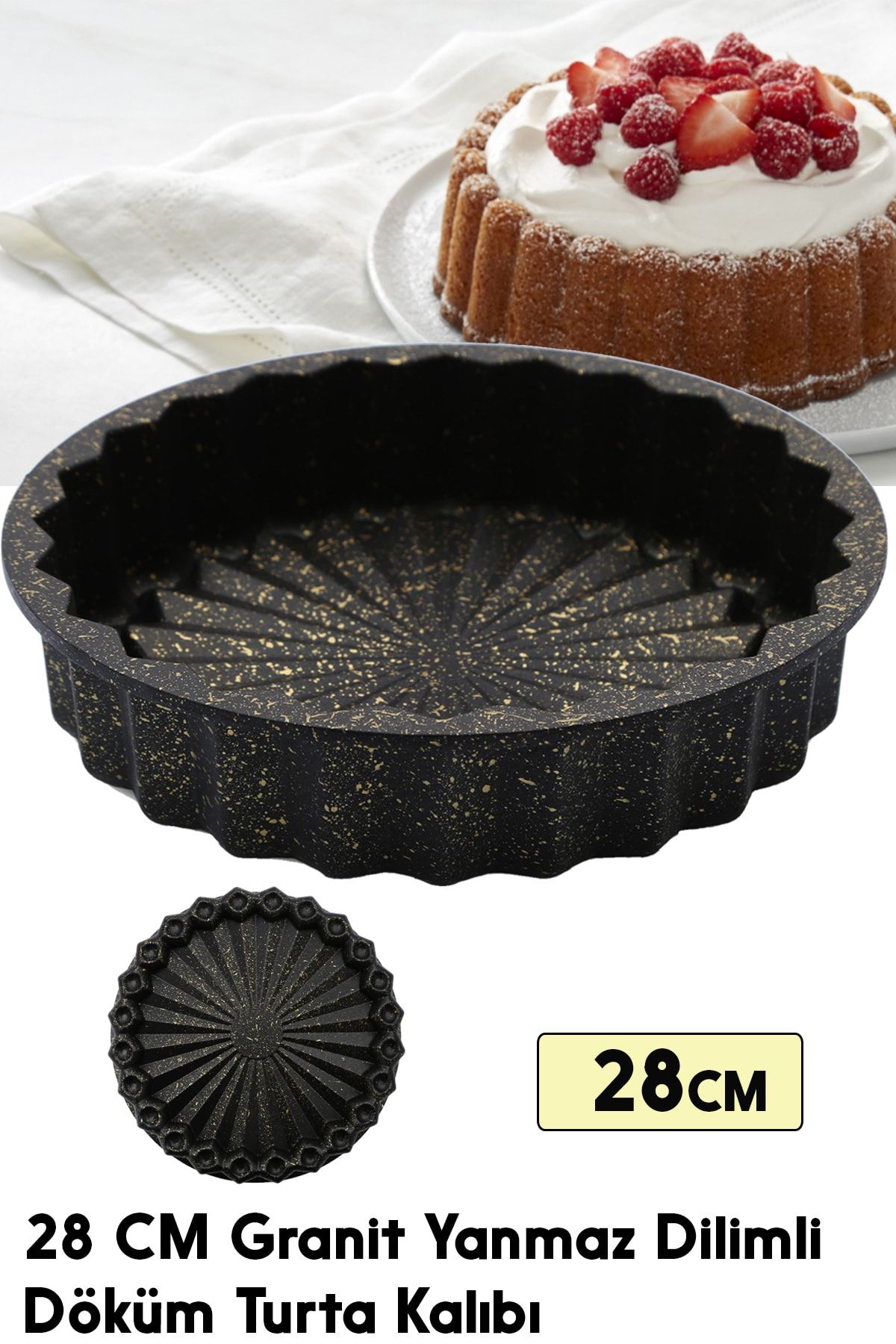 FİTHOME 28 Cm Granit Döküm Turta Kalıbı Yapışmaz Döküm Tart Kalıbı