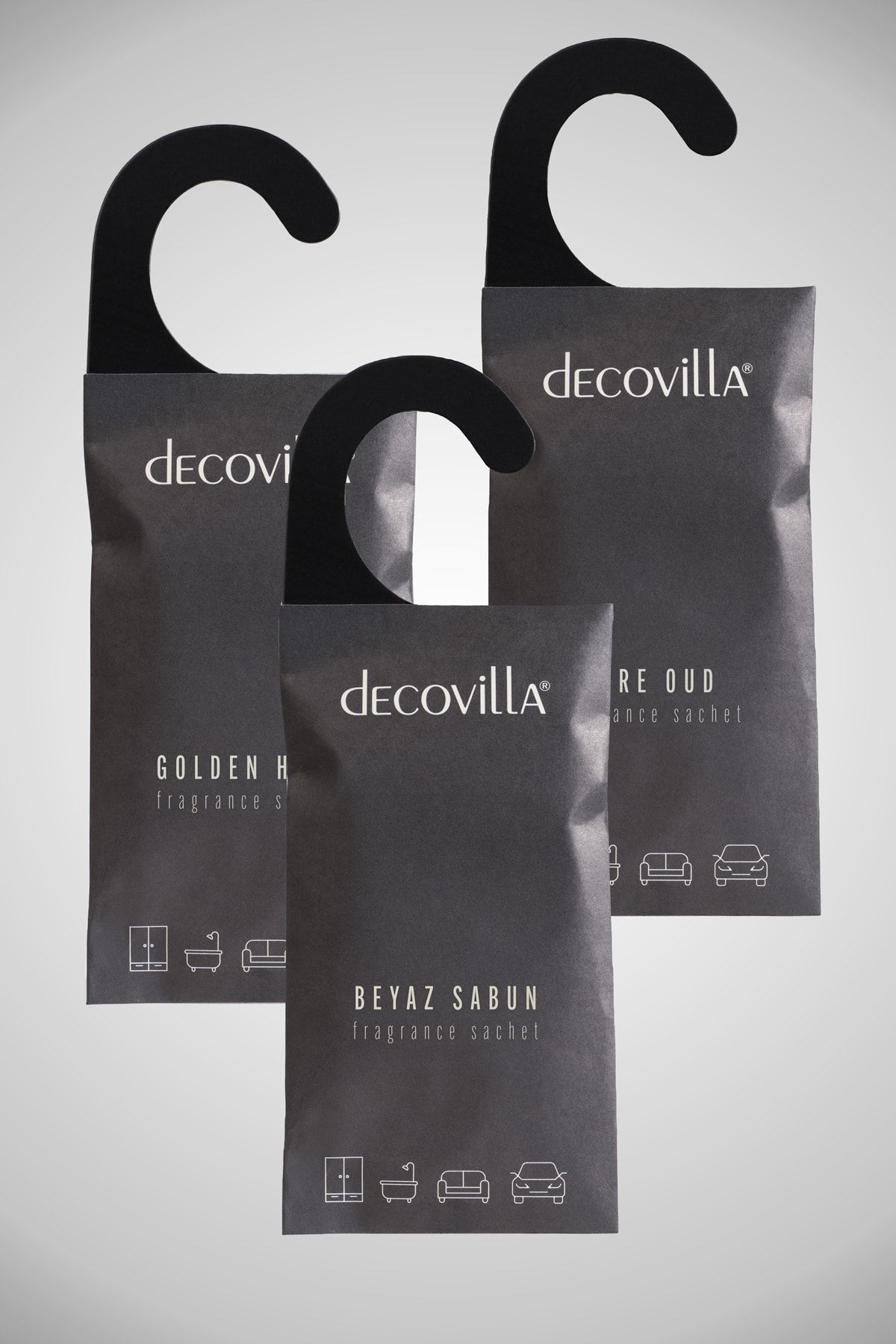 Decovilla 3 Adet Beyaz Sabun- Golden Hour- Bare Oud Dolap Çekmece Araba Koku Kesesi 3'lü Paket