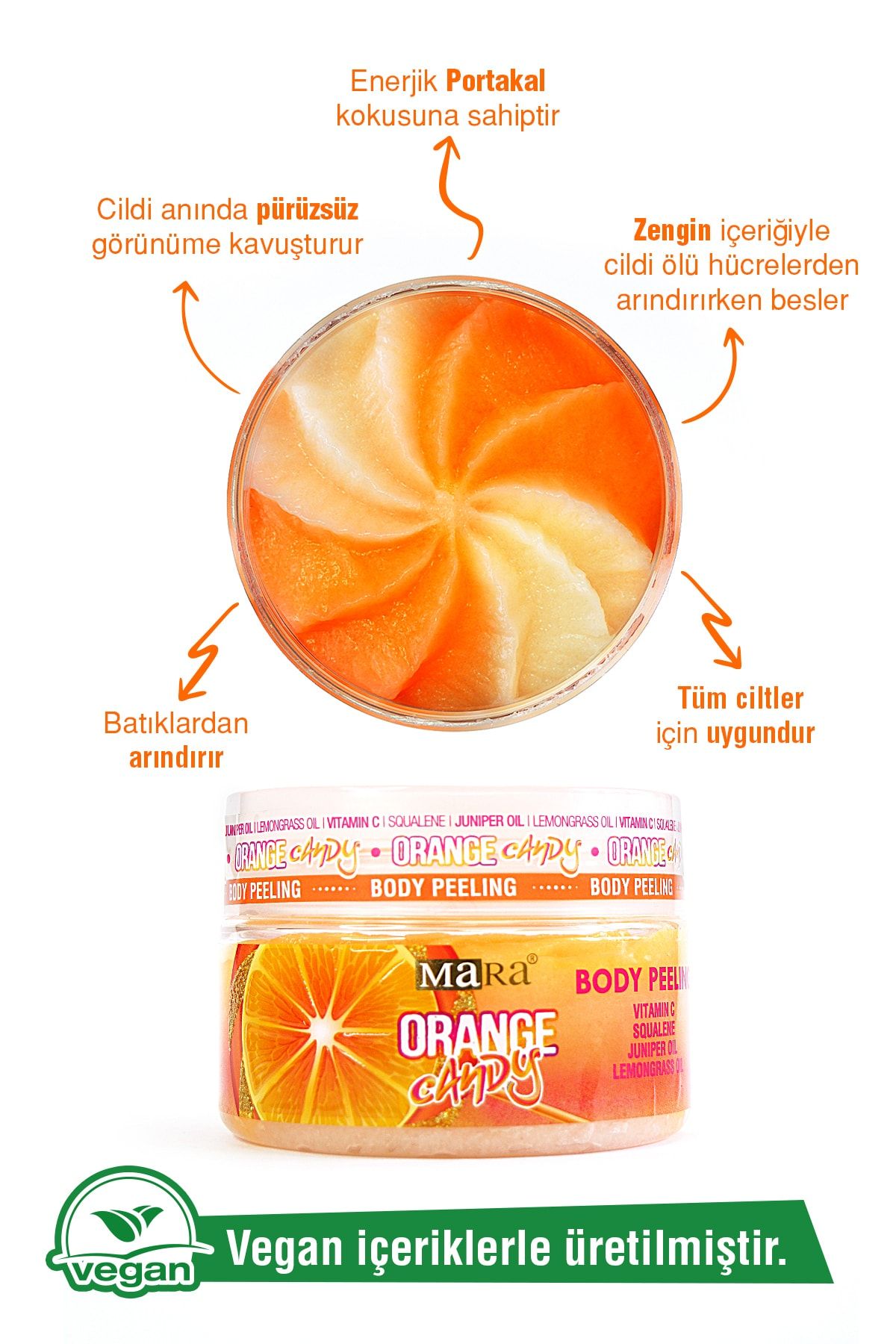 Mara Orange Candy Değerli Yağlar Içeren Portakal Şekeri Vücut Peeling 300 gr