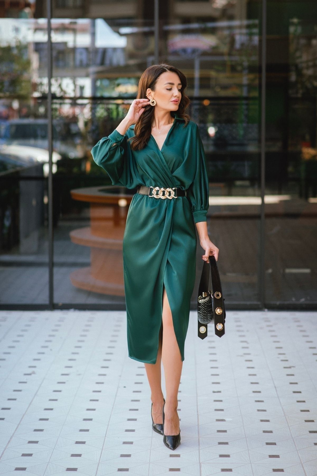 Moda Mix Avcılar Kadın Saten Kumaş Kruvaze Kesim Elbise