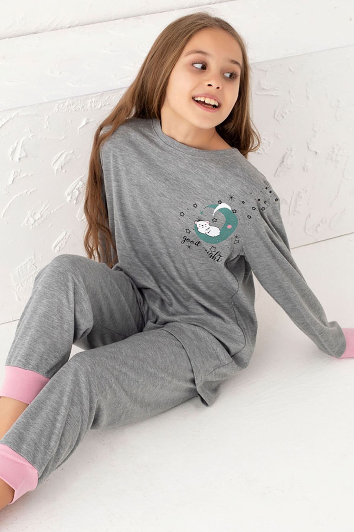 Siyah İnci Gri Alt-üst Interlok Pijama Takımı