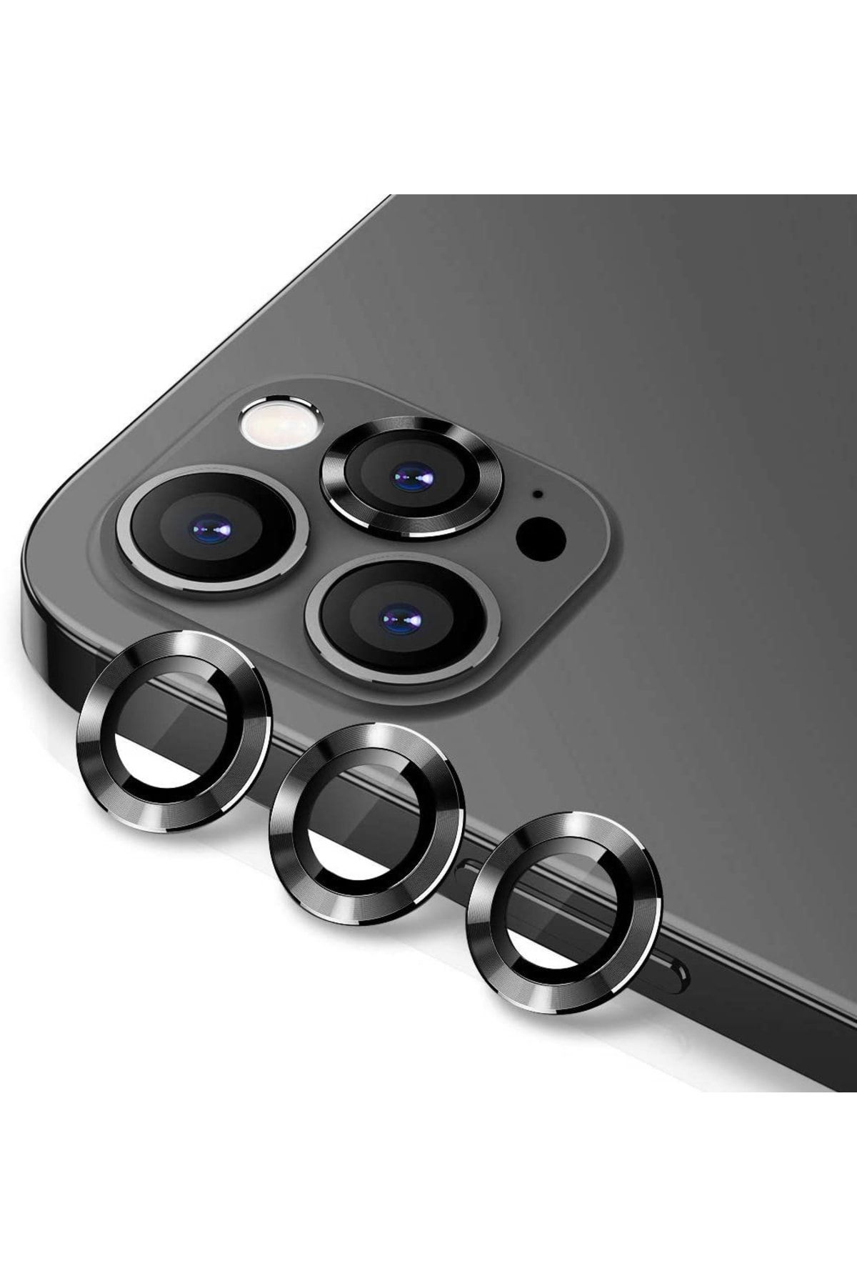 Bufalo Iphone 12 Pro Kamera Lens Koruyucu Cam Metal Kenarlı 3lü Set Siyah  Uyumlu