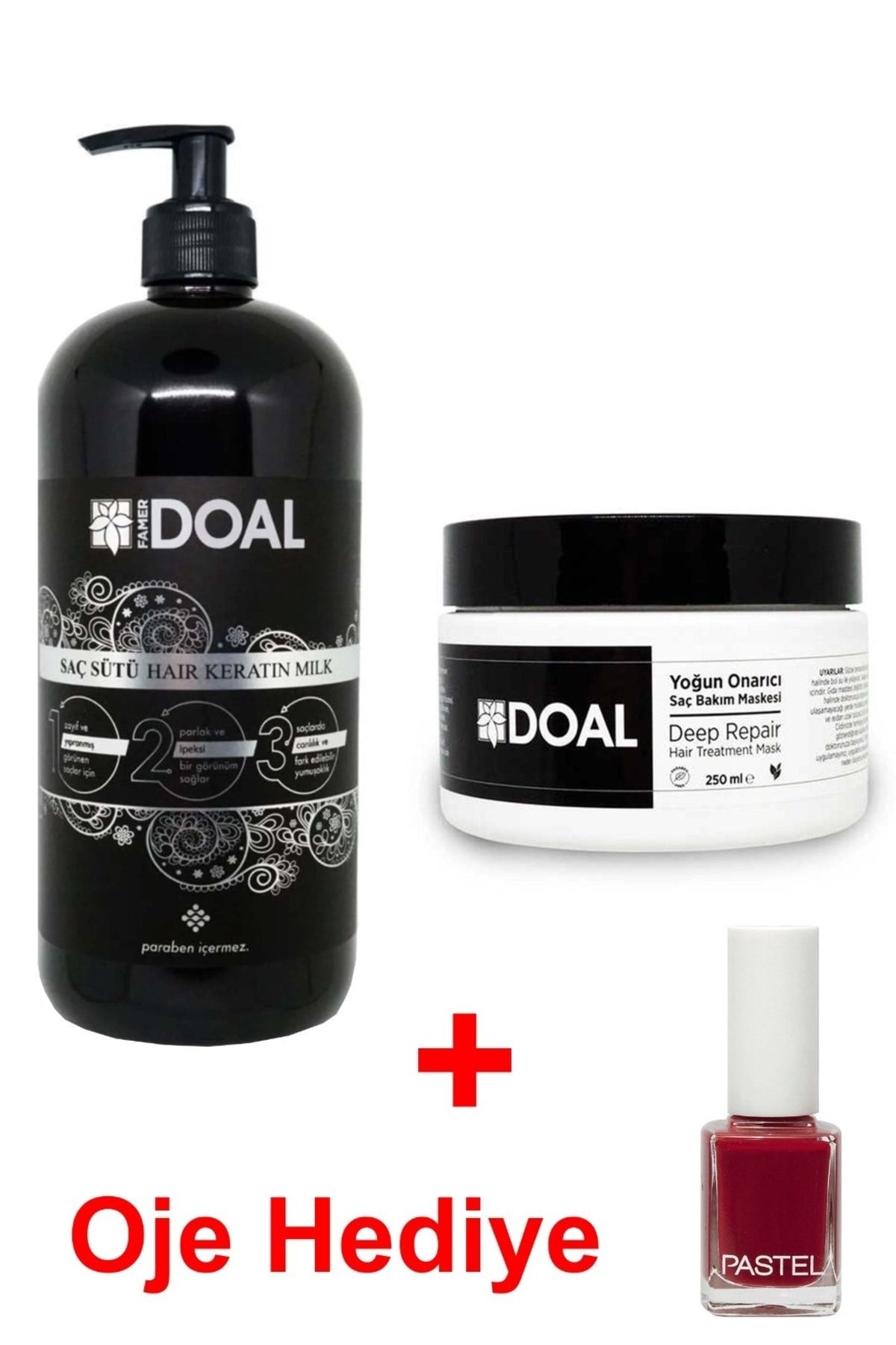 DOAL Keratin Sütü 1000 Ml + Yoğun Onarıcı Saç Bakım Maskesi Keratin & Argan 250 Ml ( Oje Hediyeli)