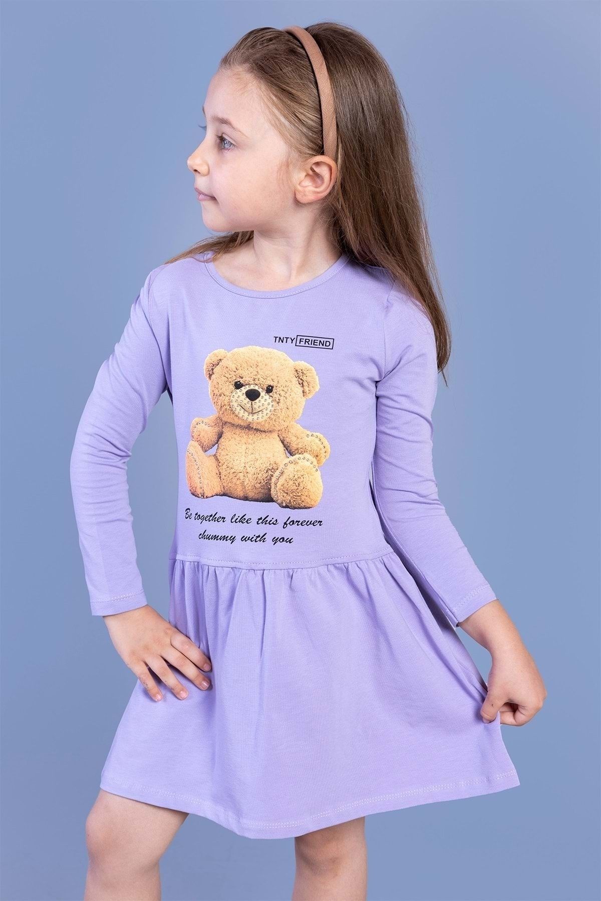 Toontoy Kız Çocuk Ayıcık Baskılı Elbise