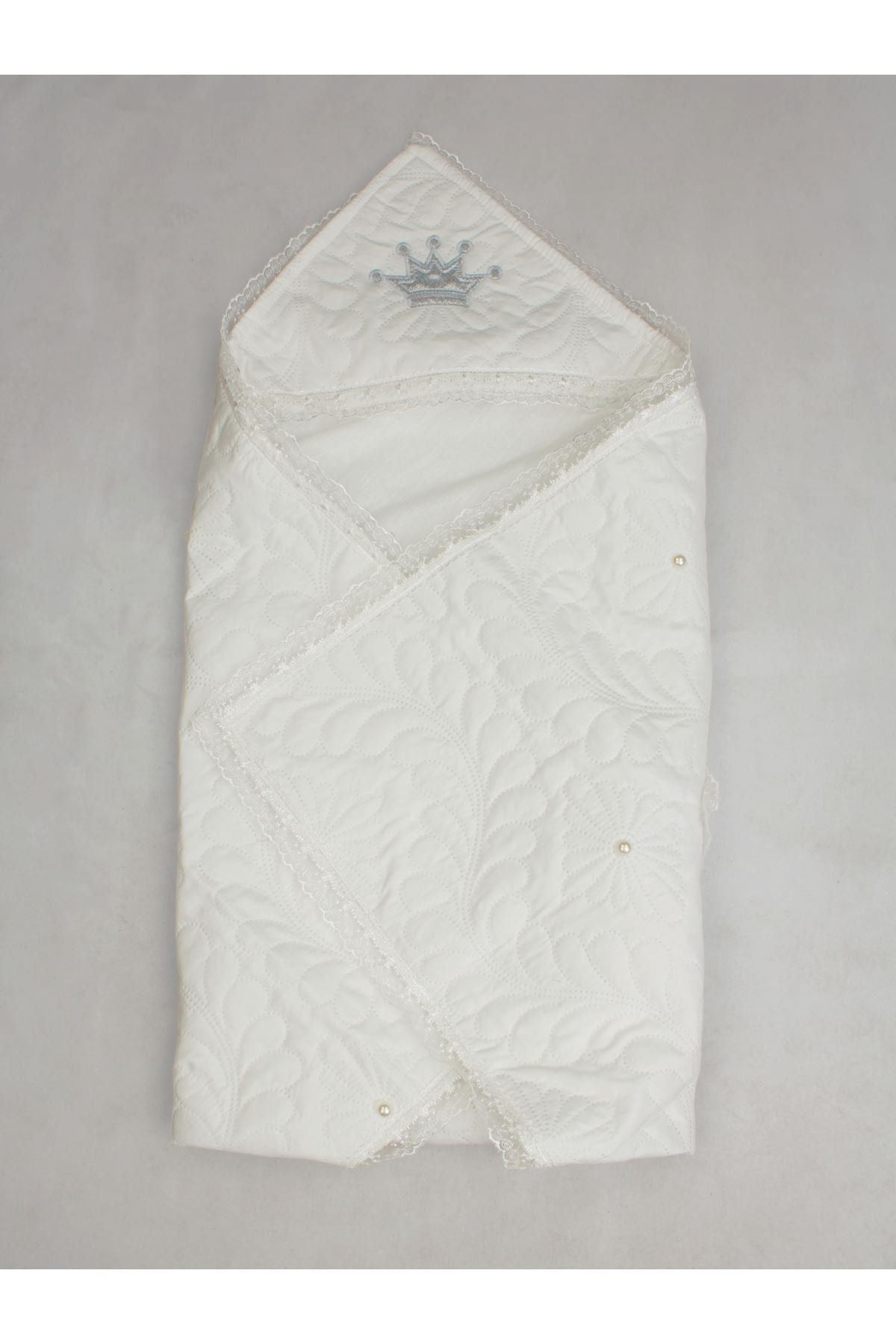 Modakids Beyaz 85x85 Cm Kral Kraliçe Bebek Kundak Battaniye