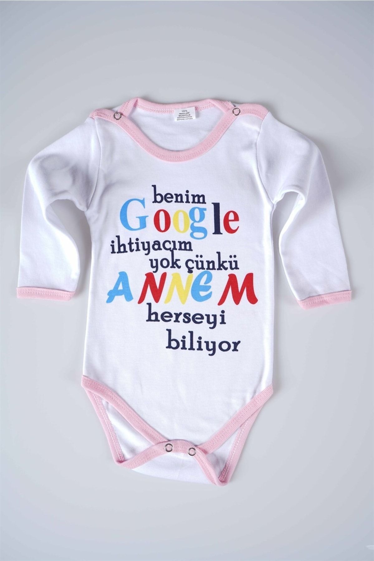 MİNİKO KİDS Yeni Sezon Google Annem Yazılı Bebek Çocuk Uzun Kol Pamuk Bady Zıbın