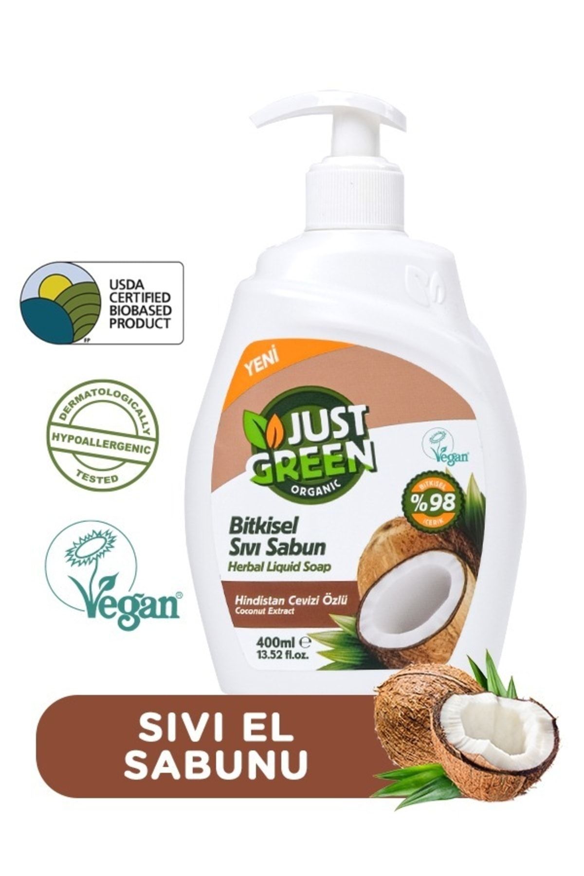 Just Green Organic Bitkisel Sıvı Sabun Hindistan Cevizi Özlü 400ml
