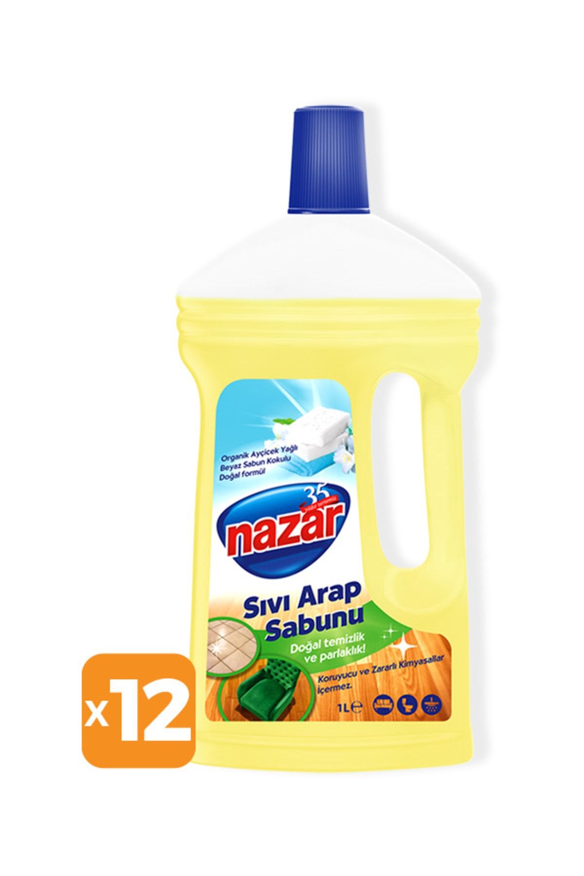Nazar 12'li Sıvı Arap Sabunu Beyaz Sabun Kokulu Sıvı Arap Sabunu 1 litre X 12 Adet