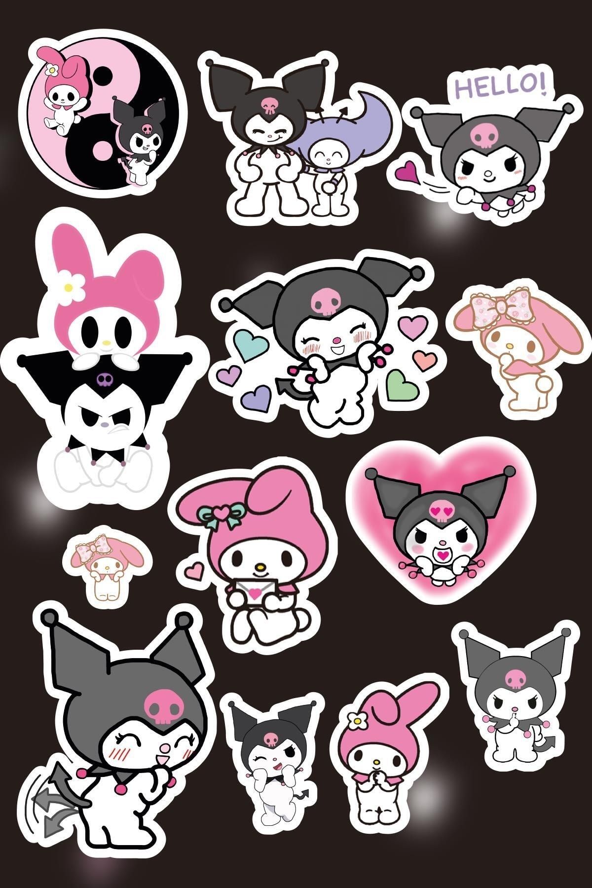 Anime Marketi Anime Sanrio Kuromi Kawaii Temalı Sticker Etiket Seti - Laptop Telefon Notebook Defter (13 Adet)