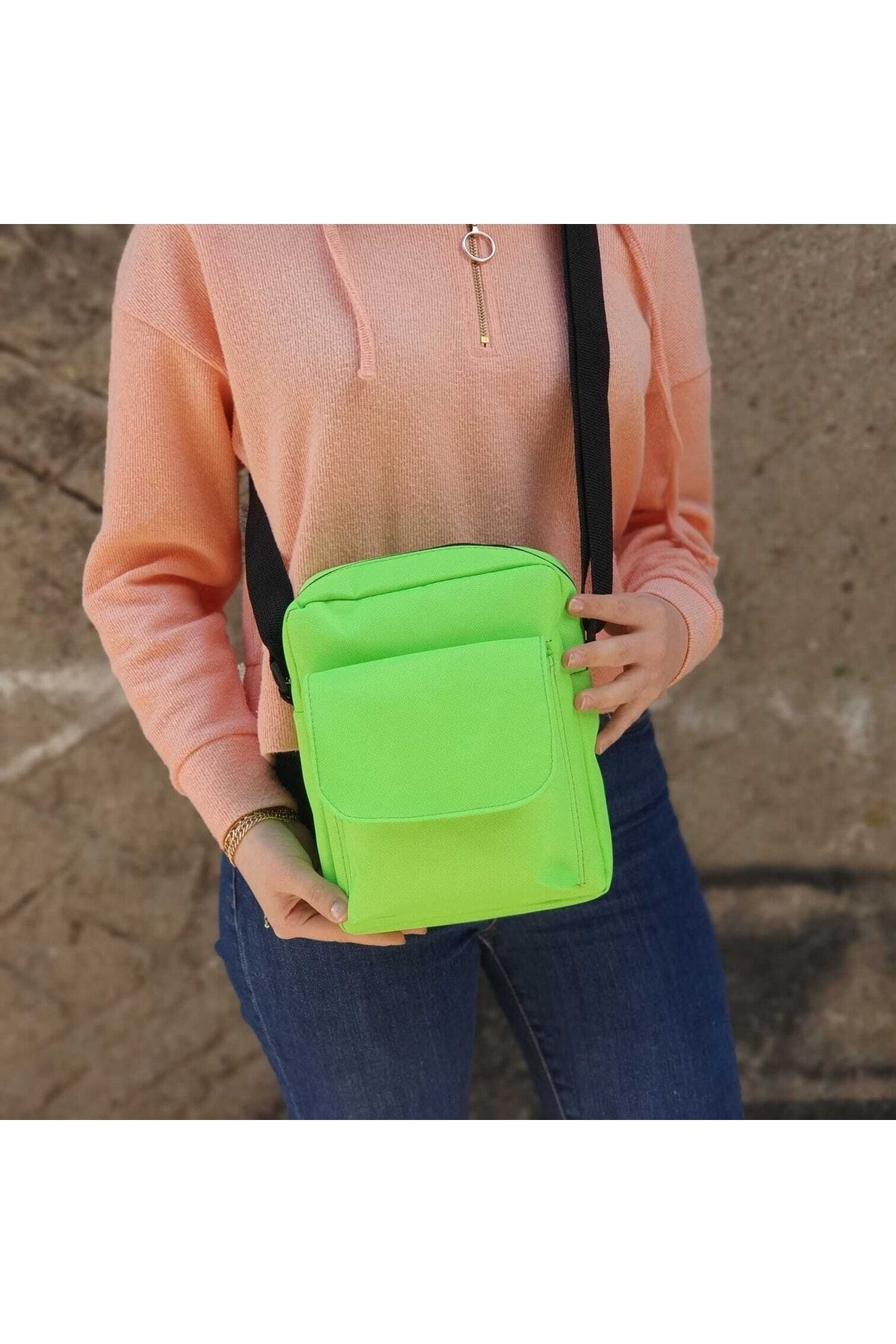 Köstebek Neon Yeşil Ayarlanabilir Çapraz Çanta