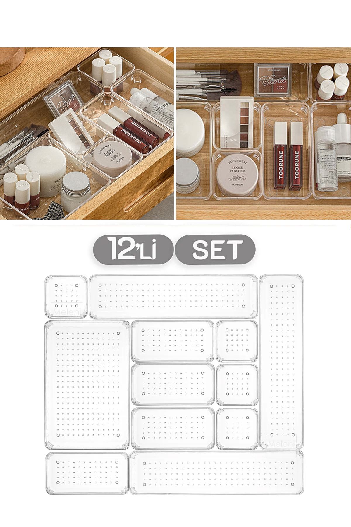 Meleni Home 12 Parça Vip Modüler Kozmetik Takı Makyaj Organizer - Çekmece Içi Düzenleyici