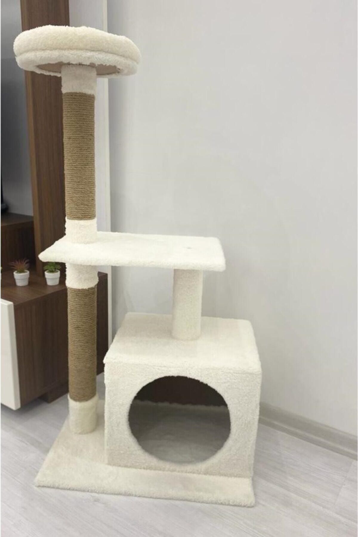 Nursoft Beyaz Kedi Tırmalama Ve Oyun Evi Platformu