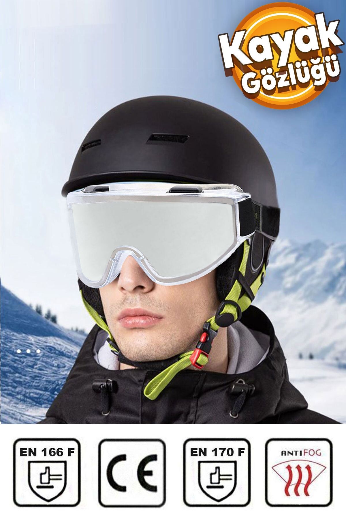 Badem10 Kayak Gözlüğü Antifog Uv Korumalı Güneş Kar Şeffaf Snowboard Glasses Sporu