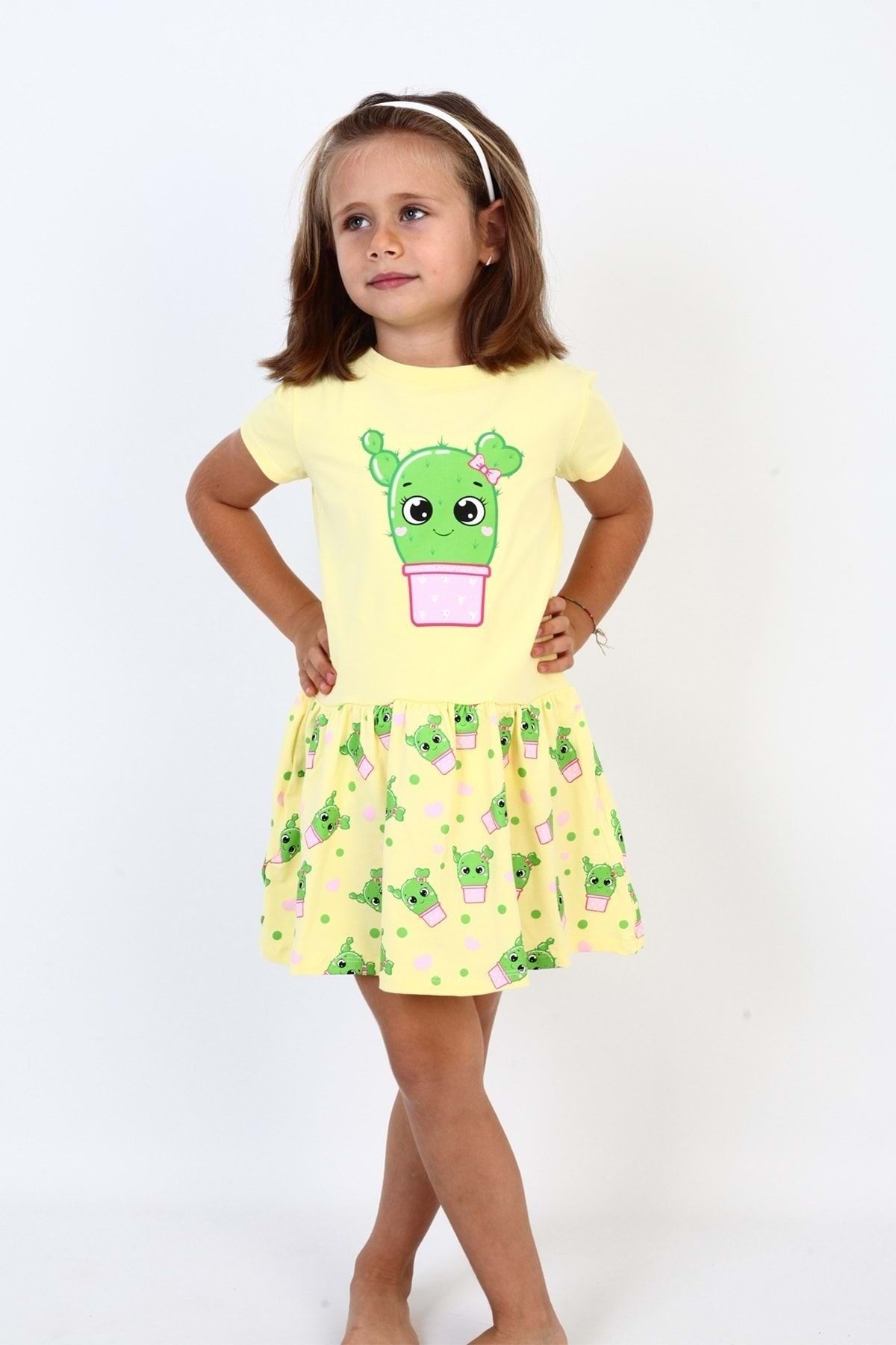 Toontoy Kız Çocuk Kaktüs Baskılı Elbise
