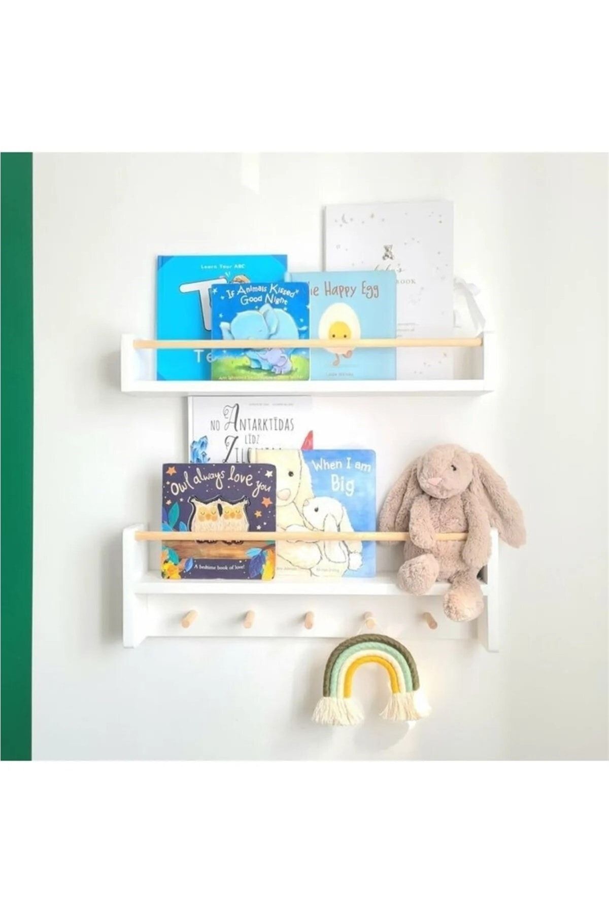 Jaju Baby 50 Cm 2 Li Beyaz Naturel Raf Askılık Montessori Çocuk Odası Aksesuar Dekorasyon