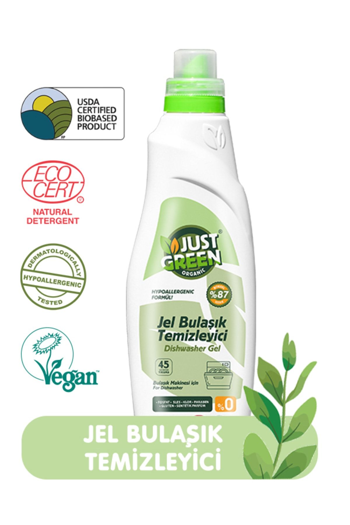 Just Green Organic Bulaşık Makinesi Jeli 45 Yıkama 1 lt