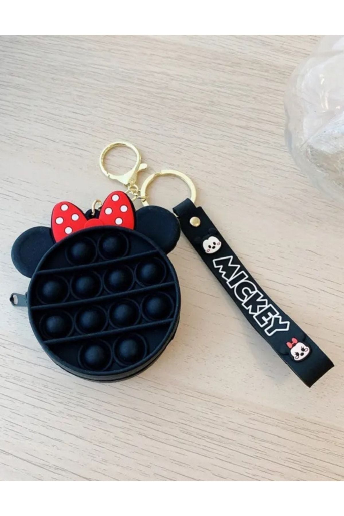 minibuki Minnie Mouse Silikon Popit Model Çocuk Anahtarlık Siyah Cüzdan