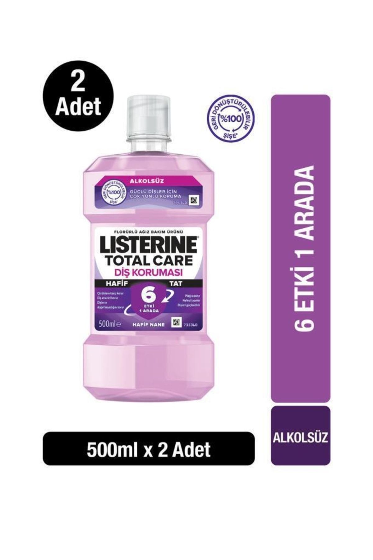 Listerine Total Care Hafif Tat Alkolsüz Ağız Bakım Suyu 500 ml X2