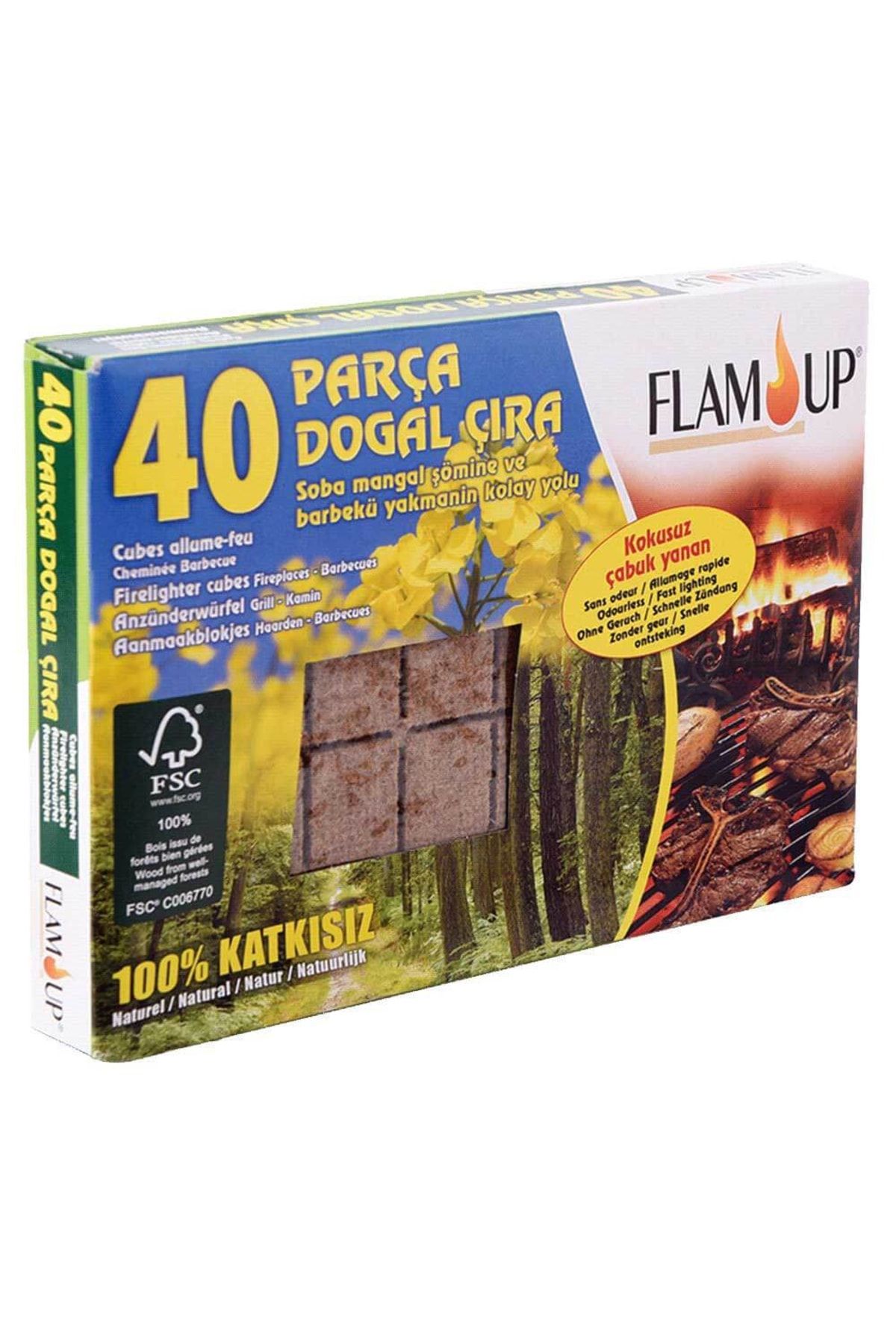 Flam Up Çiçek Özlü Doğal Mangal Şömine Çıra 40 Lı