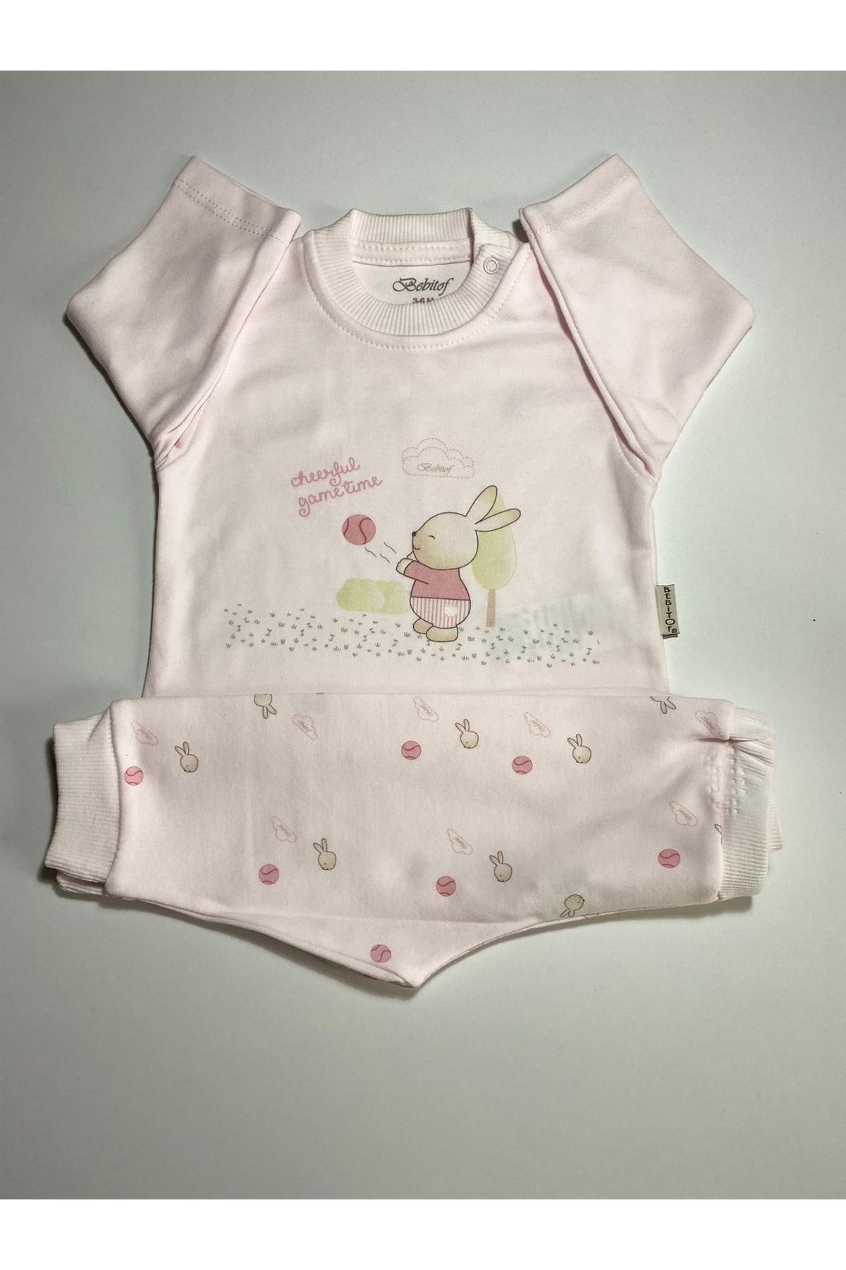 Miniworld Top Oynayan Tavşan Desenli Kız Bebek Pamuklu Pijama Takımı