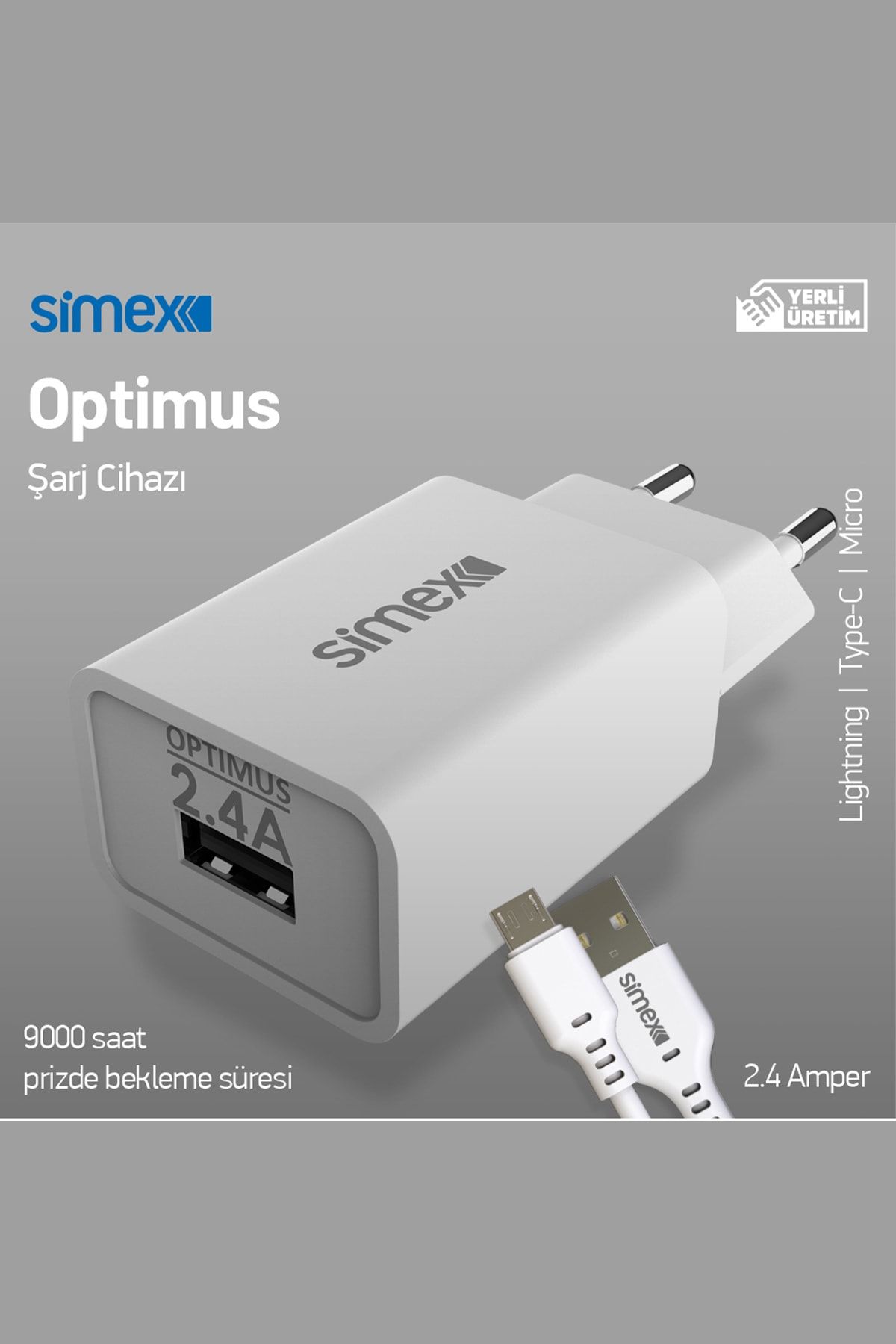 Simex Optimum Şarj Cihazı Type-c Kablo Seti 2400 Mah (yerli Üretim)