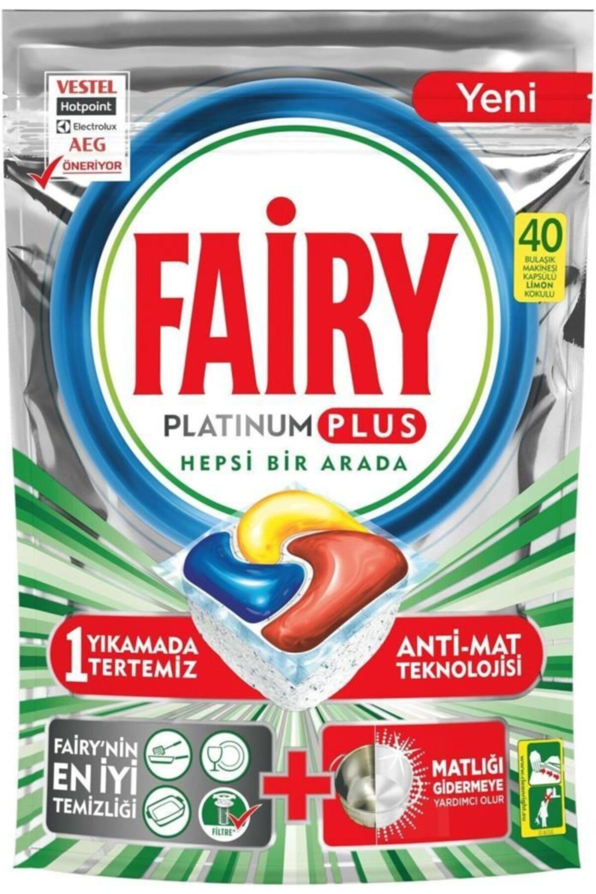 Fairy Platinum Plus Hepsi Bir Arada Bulaşık Makinesi Deterjanı Kapsülü 40'lı 4 Paket 160 Yıkama