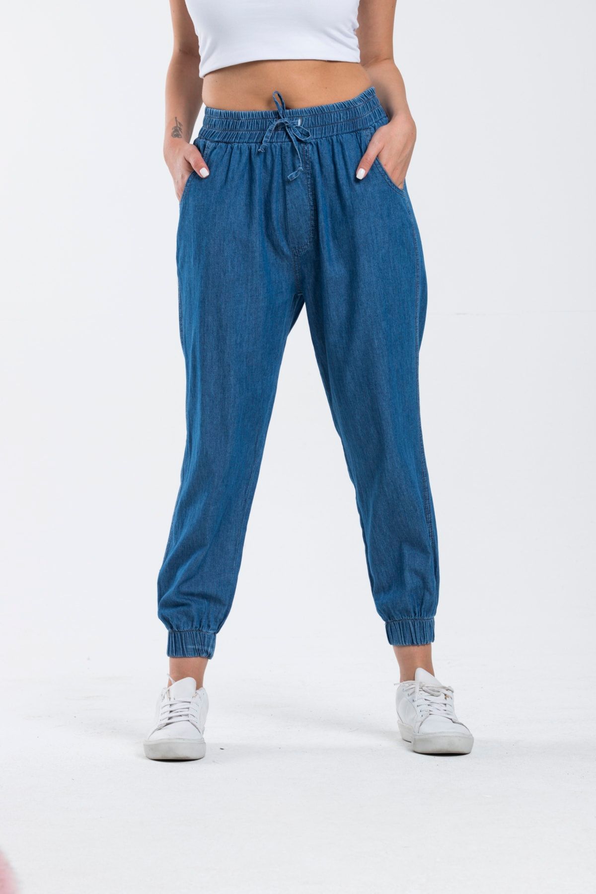 Masteks Kadın Mavi Beli Lastikli Comfort Jeans Kot Pantolon