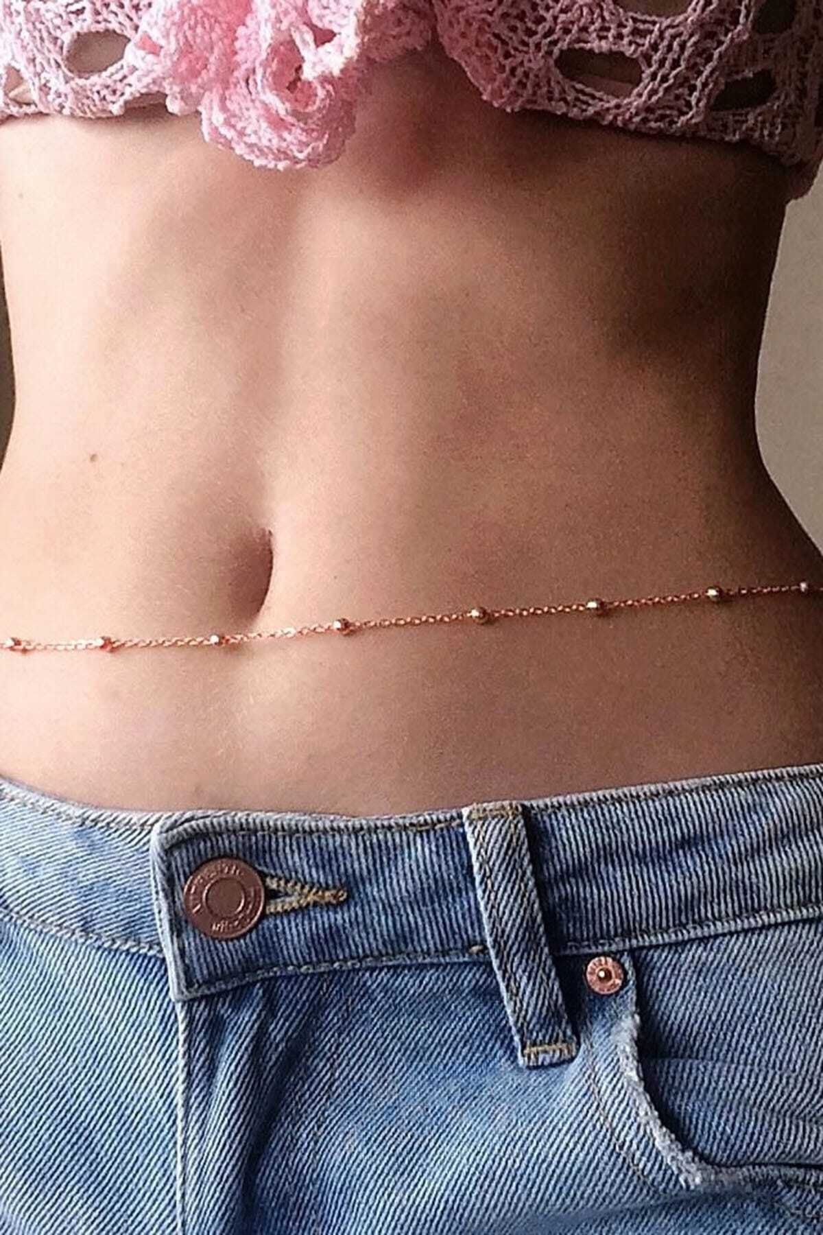 X-Lady Accessories Kadın Made For Belly Küçük Toplu Bel Zinciri Vücut Takısı Rose