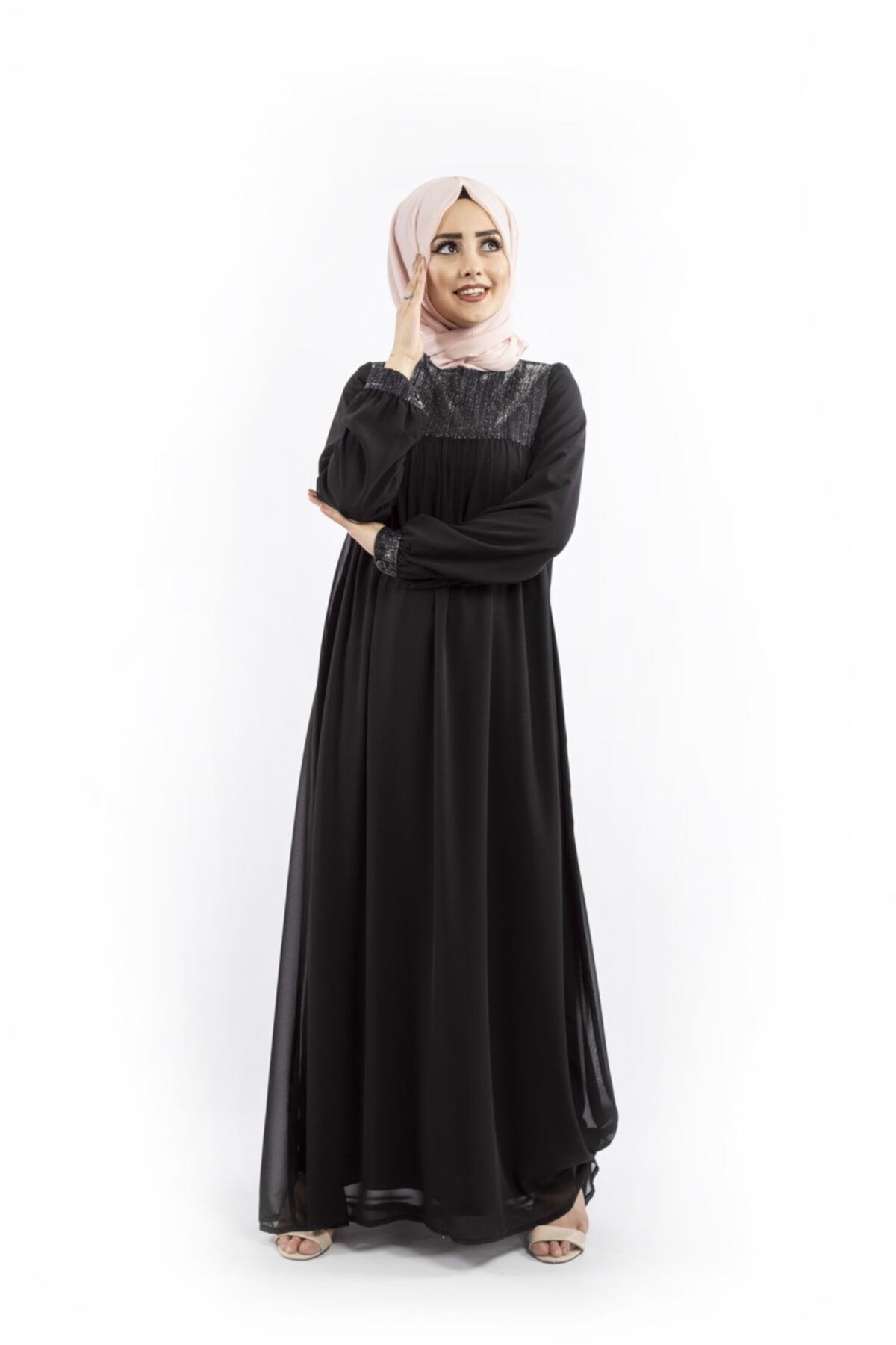fistan Kadın Siyah Şifon Elbise