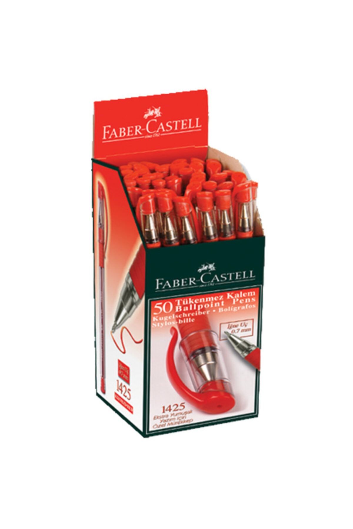 Faber Castell Faber-castell 1425 Iğne Uç Tükenmez Kalem Kırmızı 50 Li 5207142521000 (1 Paket 50 Adet)