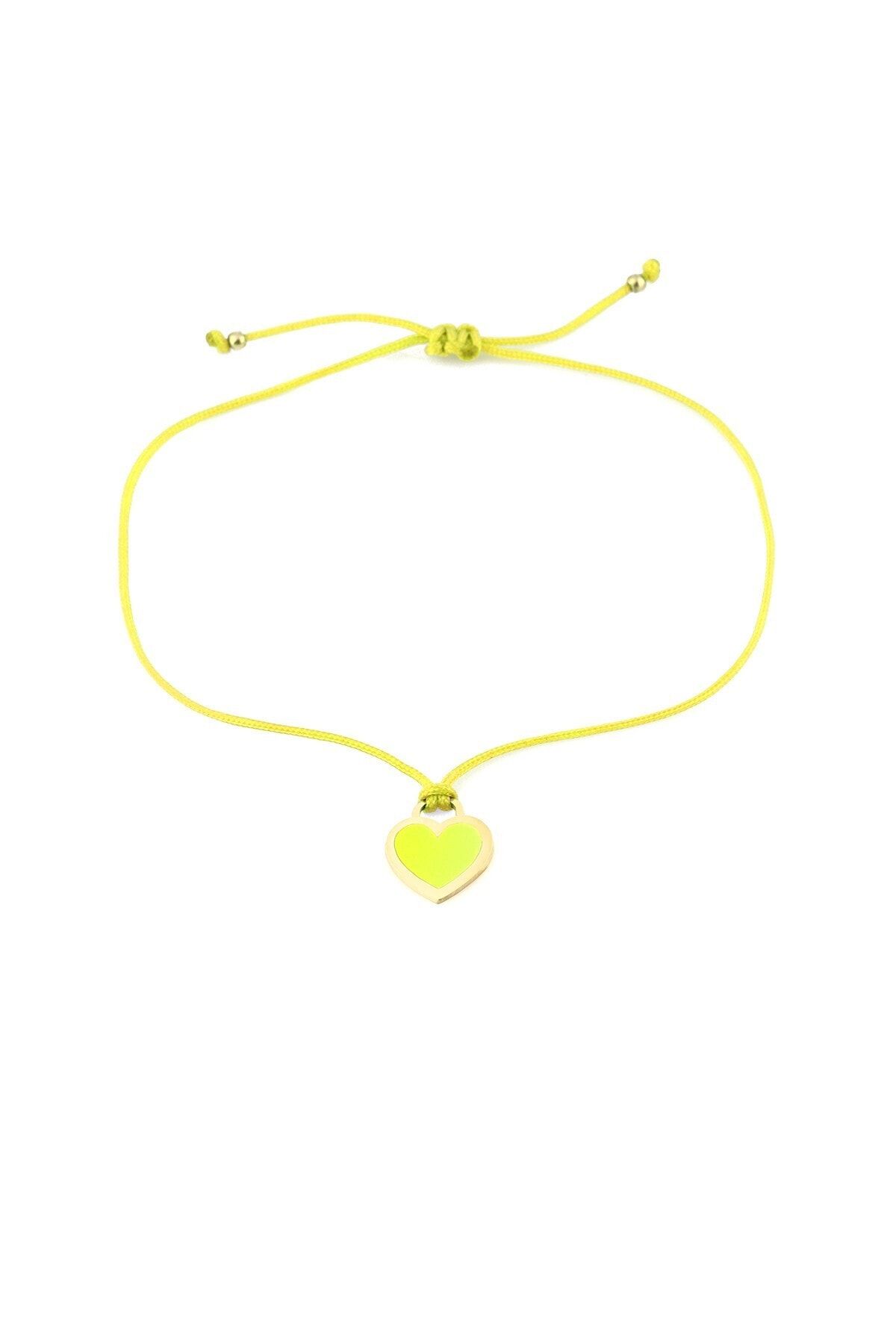 MySilvers Sarı Neon Kalp Ipli Gümüş Halhal