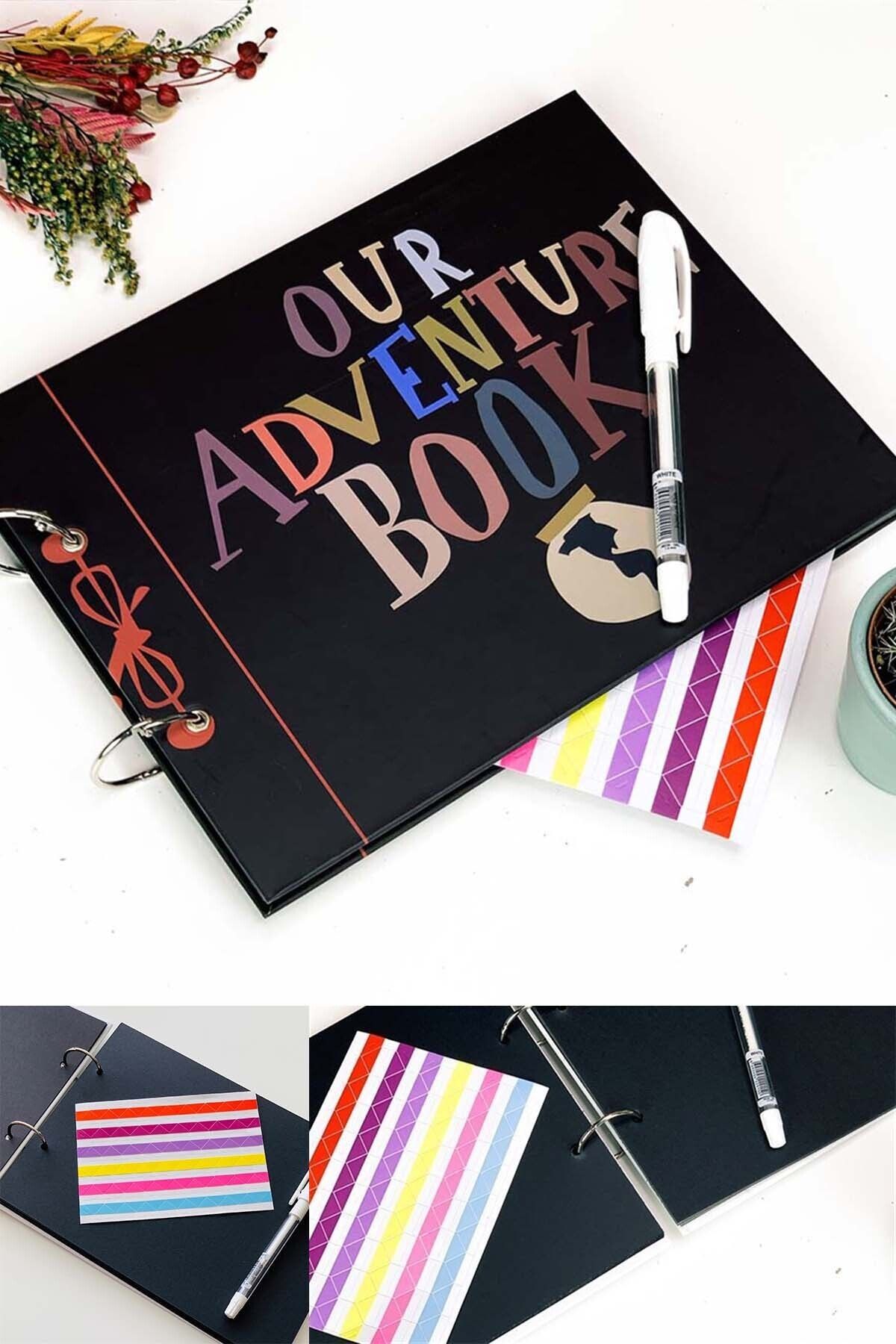 Patladı Gitti Our Adventure Book Tasarımlı Fotoğraf Albümü Anı Defteri; Beyaz Kalem Ve Yapıştırıcı Hediyeli