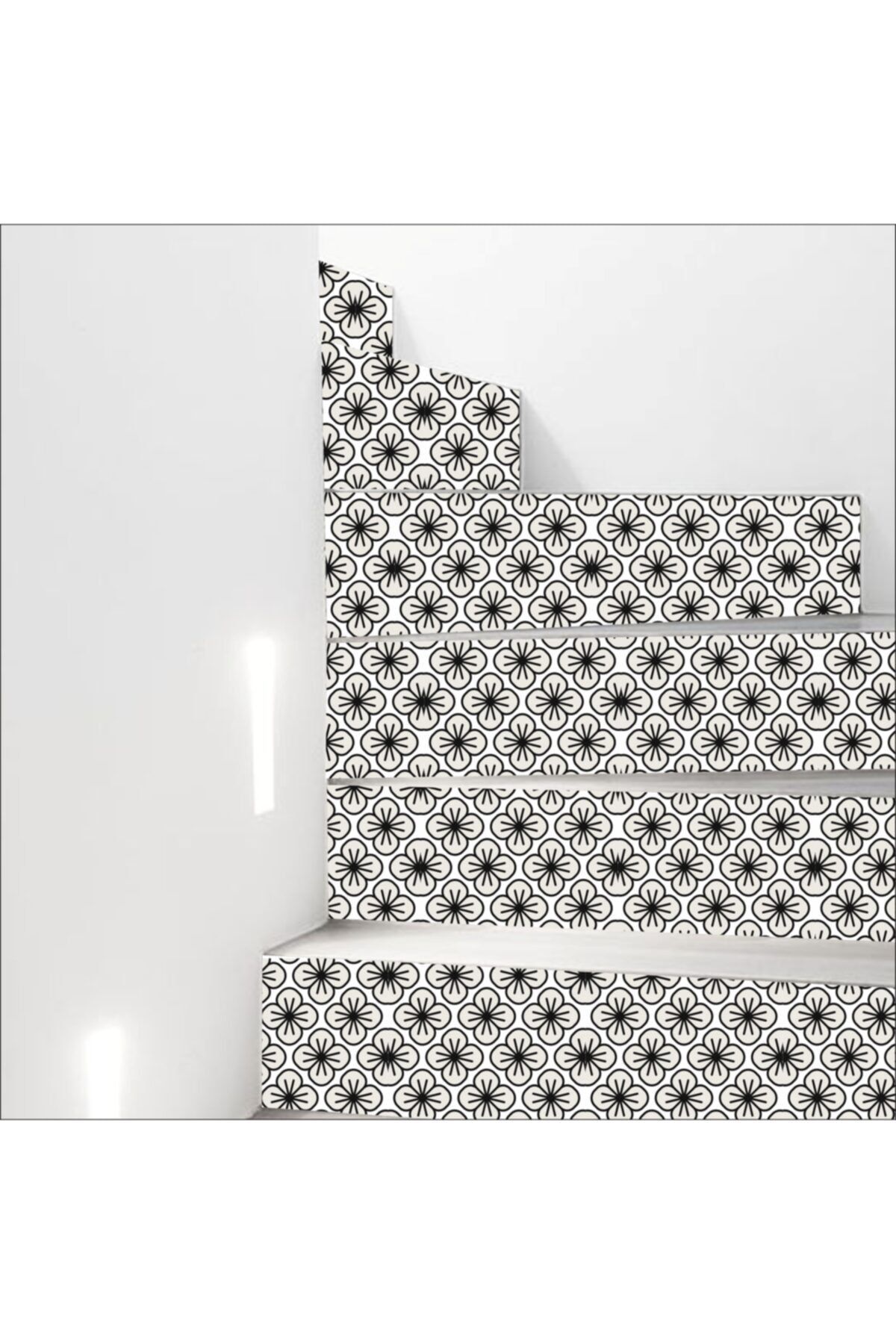 Bigaimaj Merdiven Sticker Folyo Kaplama 5 Adet Siyah Çiçekli (18cm X 120cm)